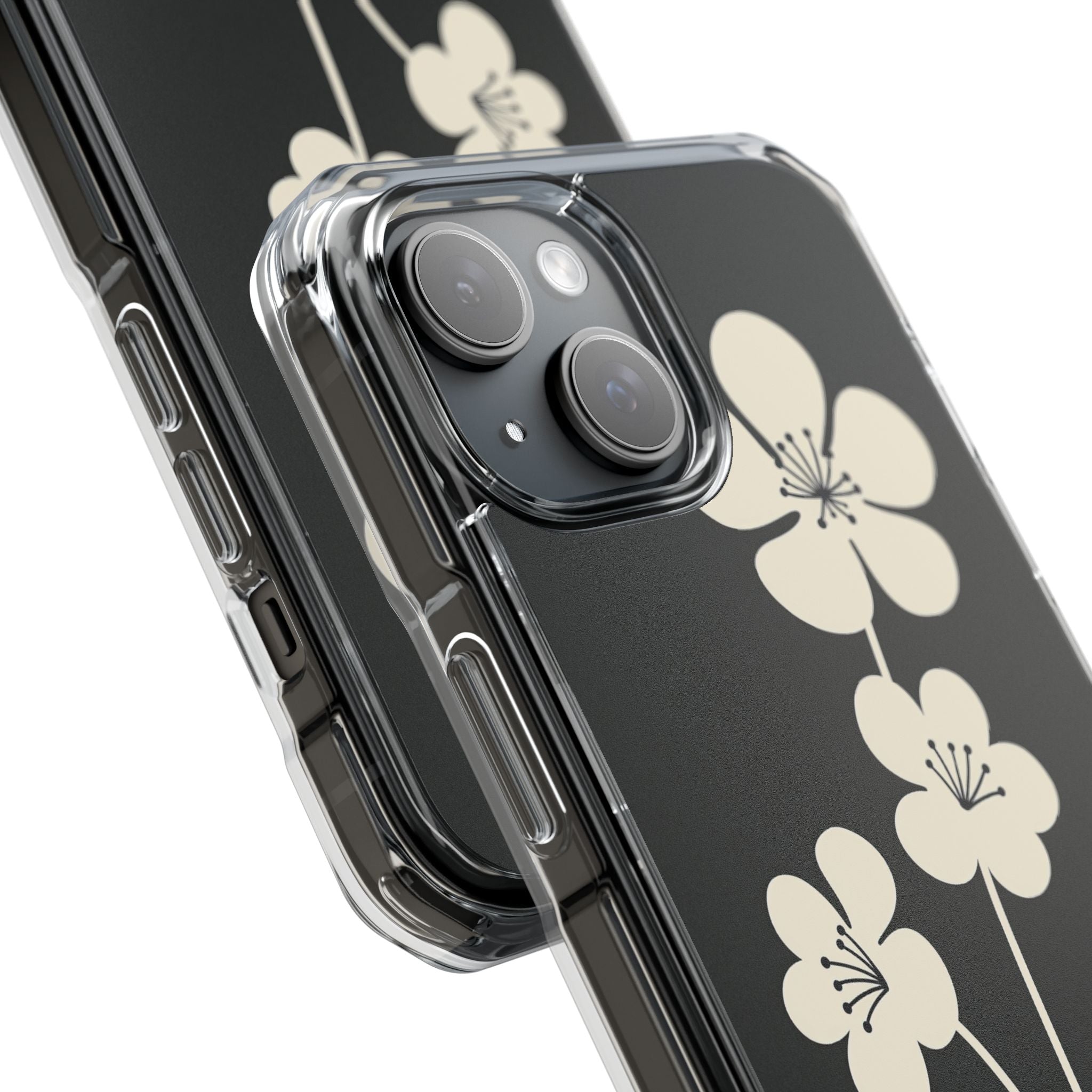 Black Impact MagSafe Phone Case for iPhone - Obsidian Cream Bloom