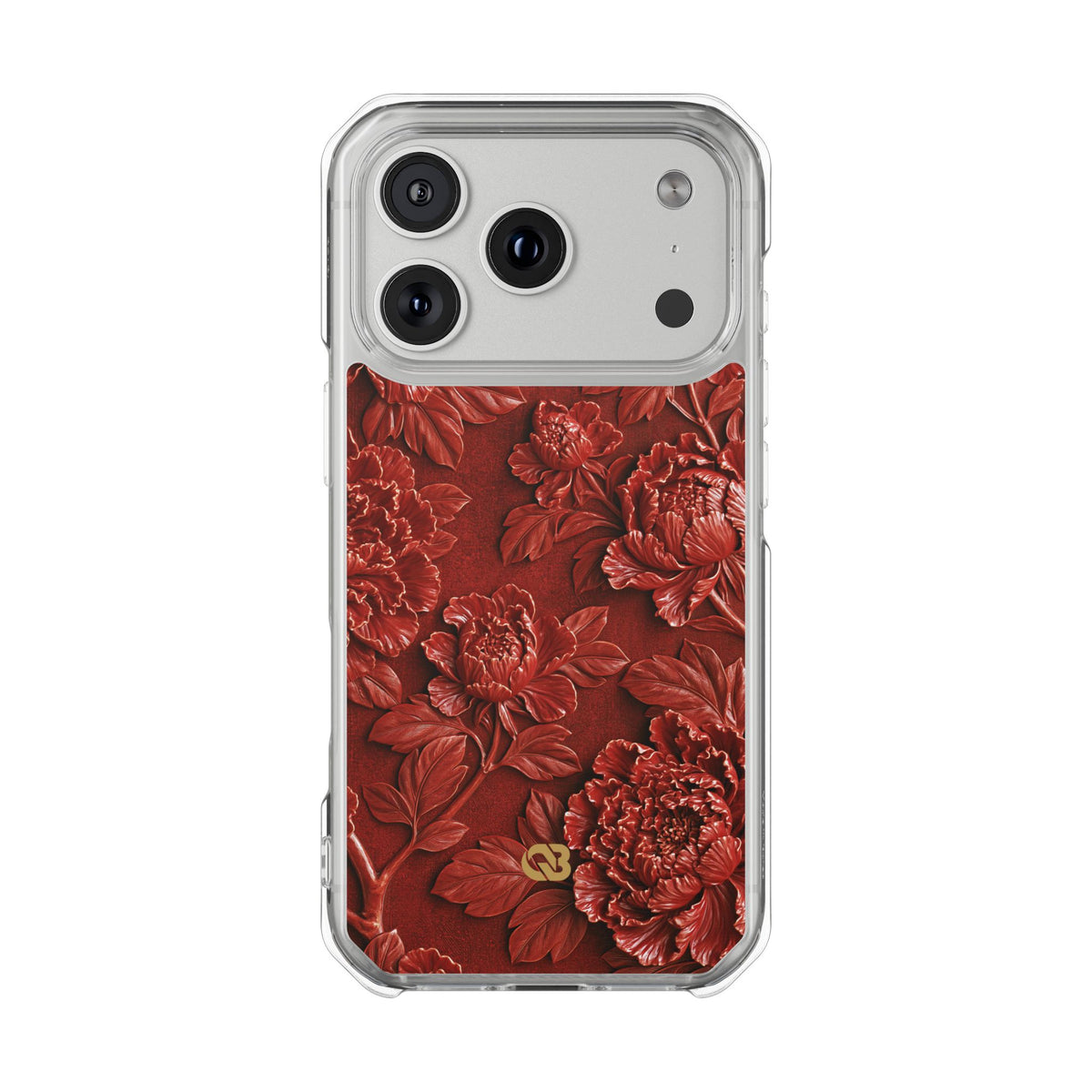 Cinnabar Peony Relief · Clear Impact Magnetic Phone Case for iPhone · Red
