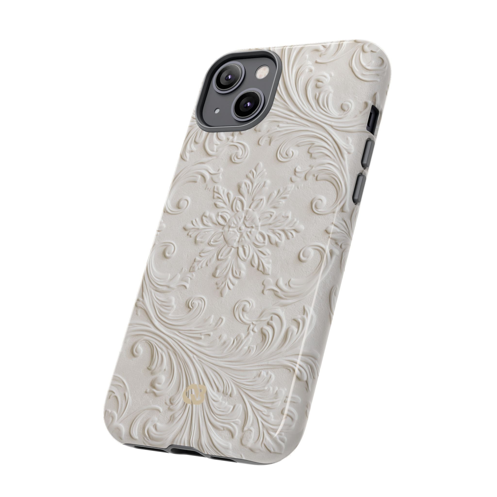 White Tough Phone Case for iPhone - Alabaster Floral Relief