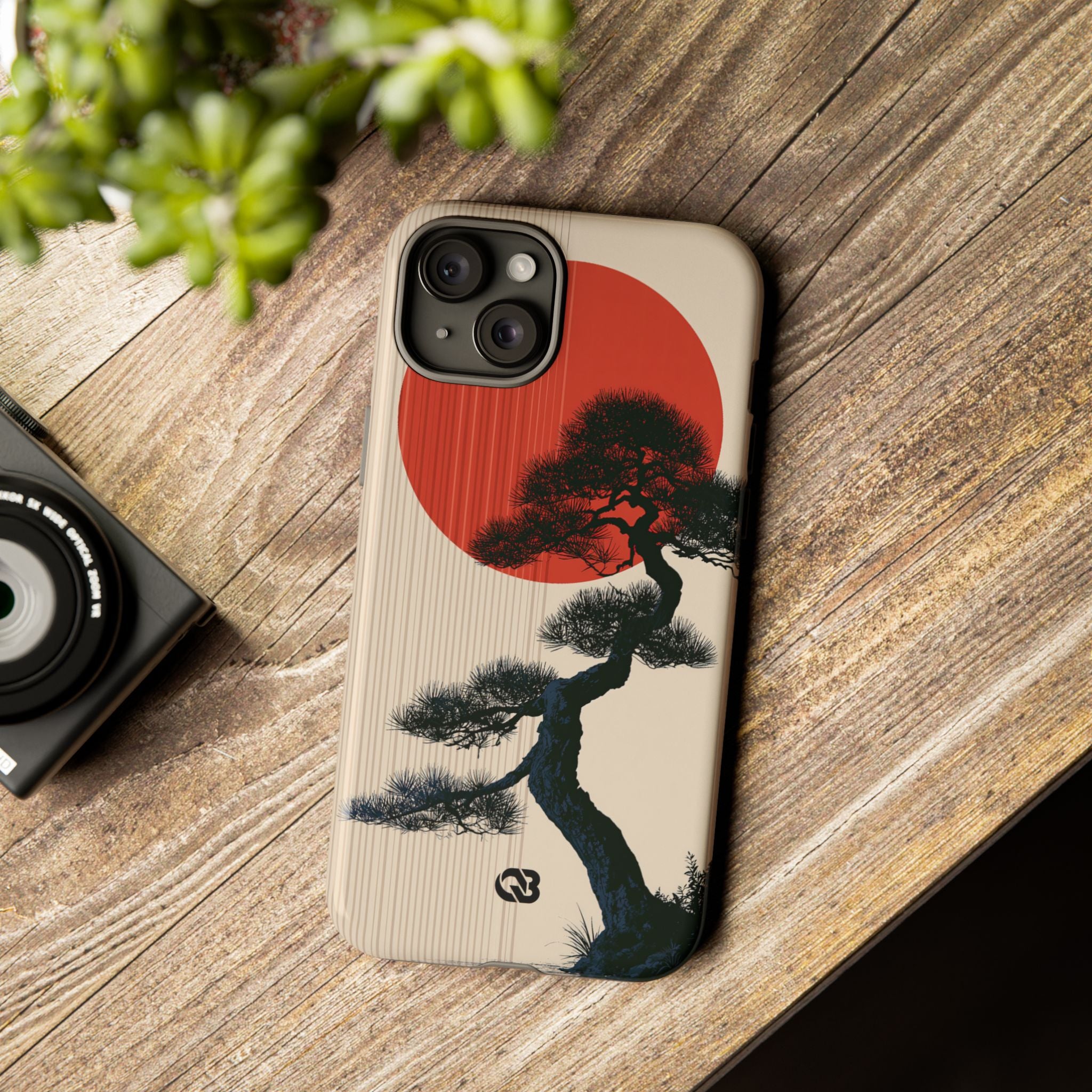 Beige Tough Phone Case for iPhone - Kyoto Crimson Pine