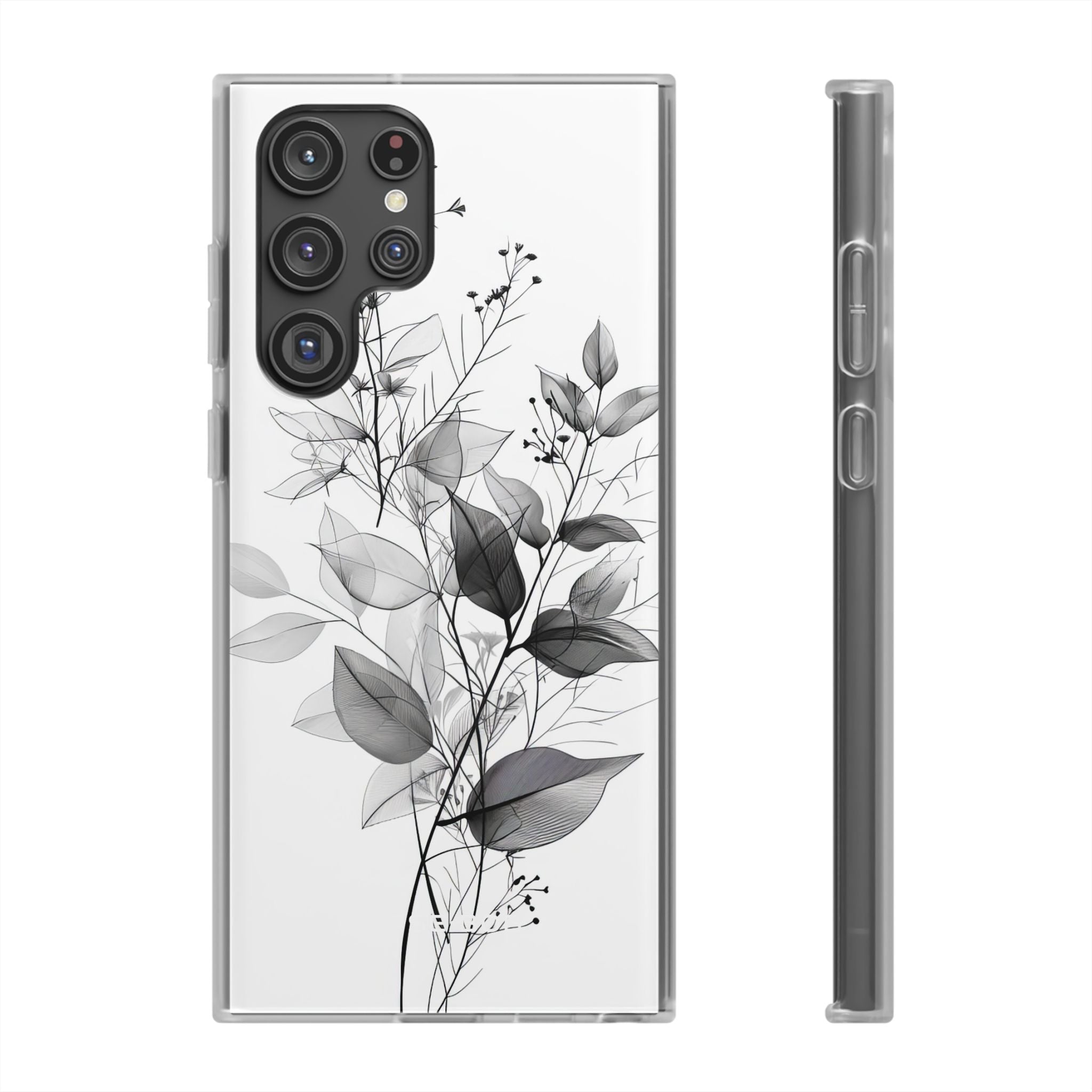 Veined Leaves Gray Samsung S22 Ultra Case - Soft