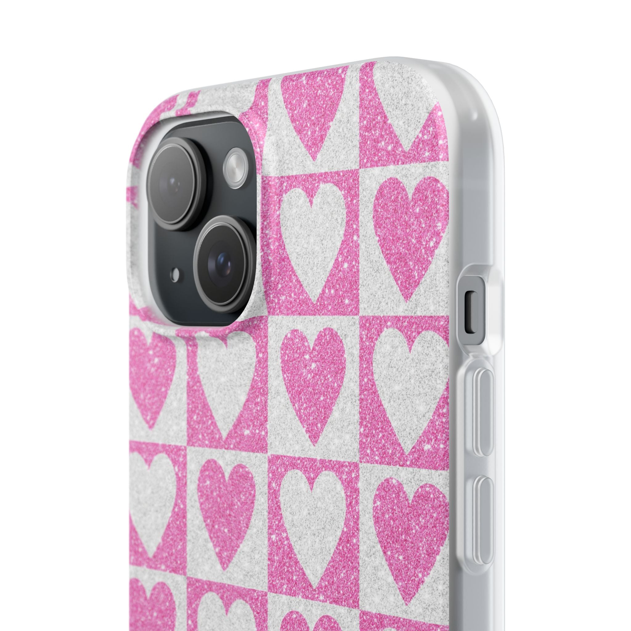 Glitter Heart Grid iPhone 15 Case - Soft
