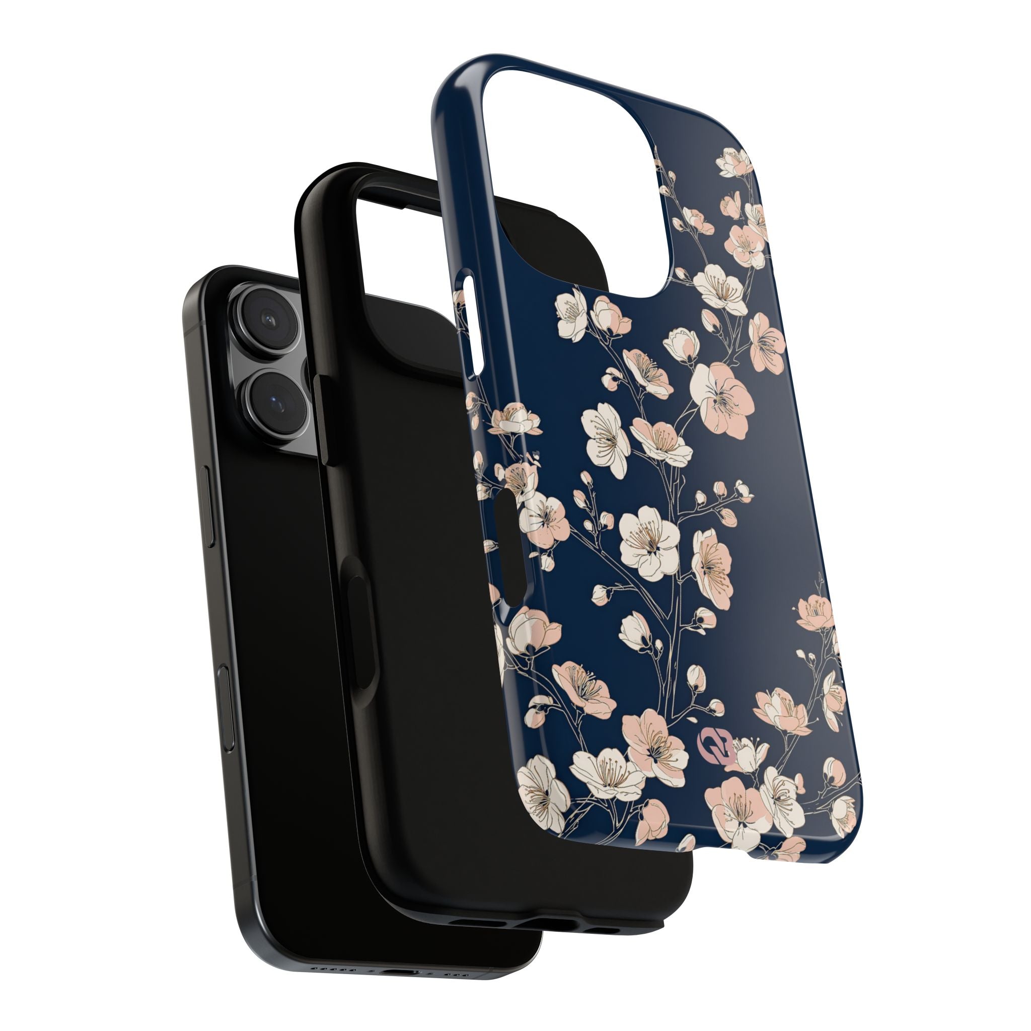Blue Tough Phone Case for iPhone - Midnight Peach Sakura