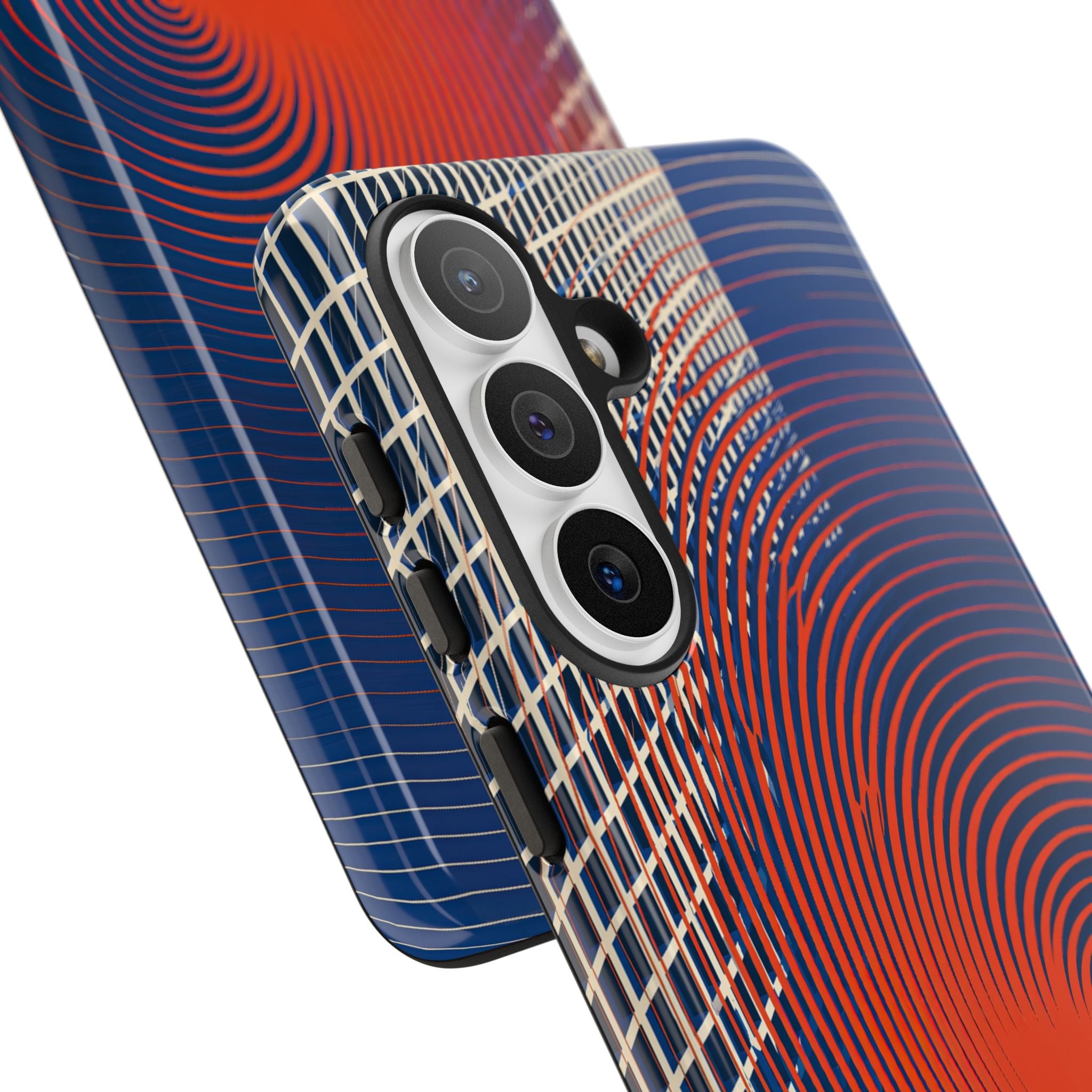 Blue Tough Phone Case for Samsung - Orange Orbit Grid