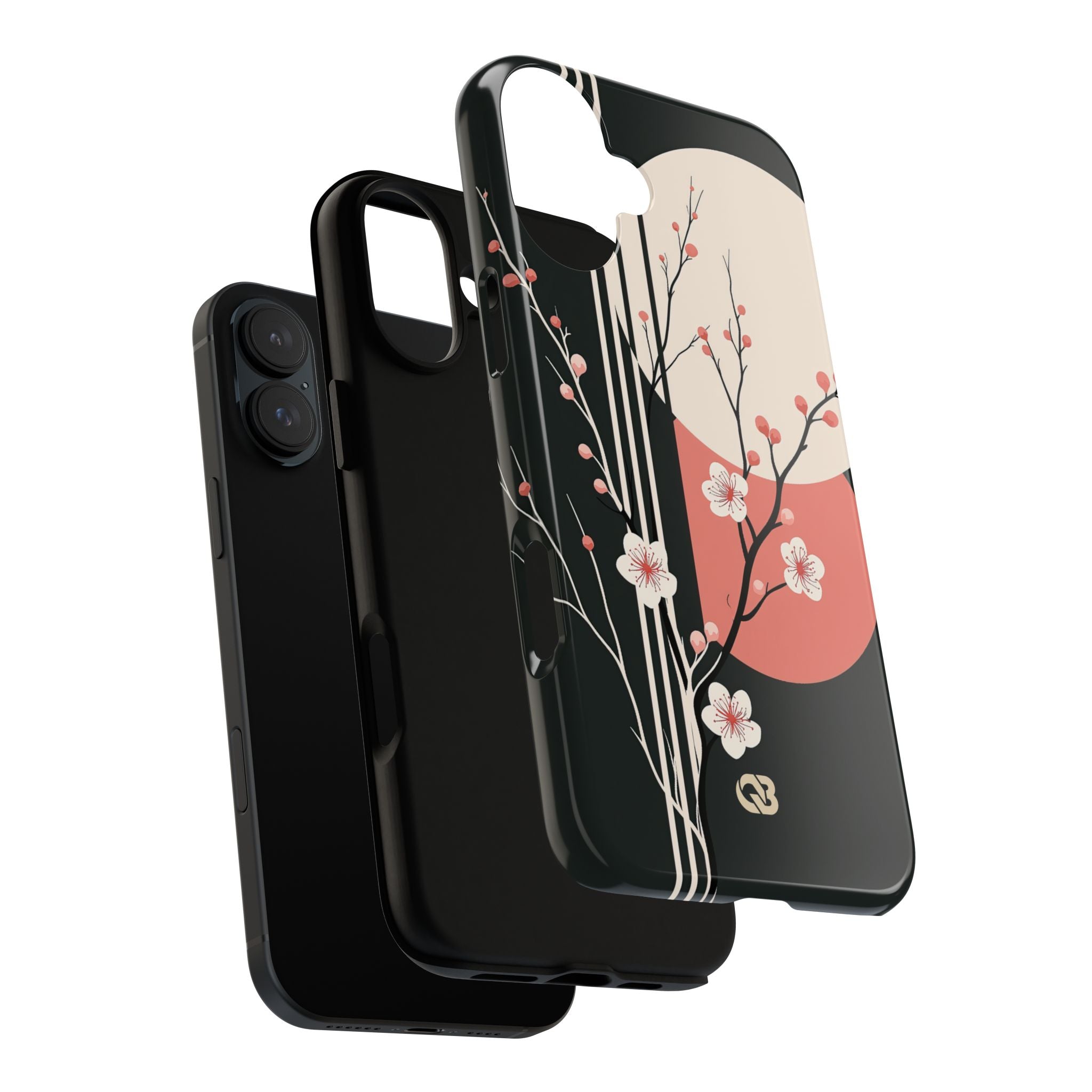 Black Tough Phone Case for iPhone - Kyoto Midnight Blossom