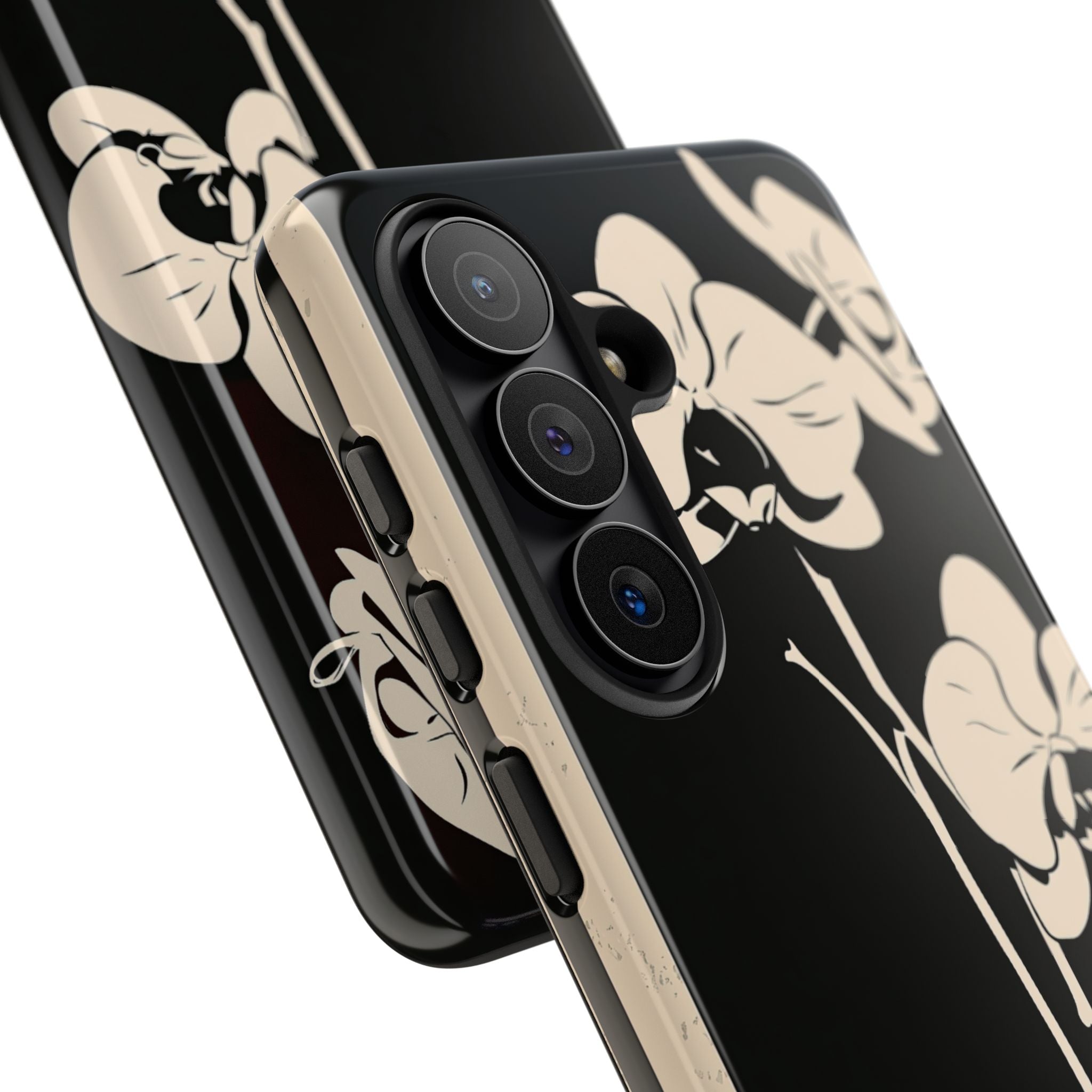Black Tough Phone Case for Samsung - Obsidian Bone Orchid