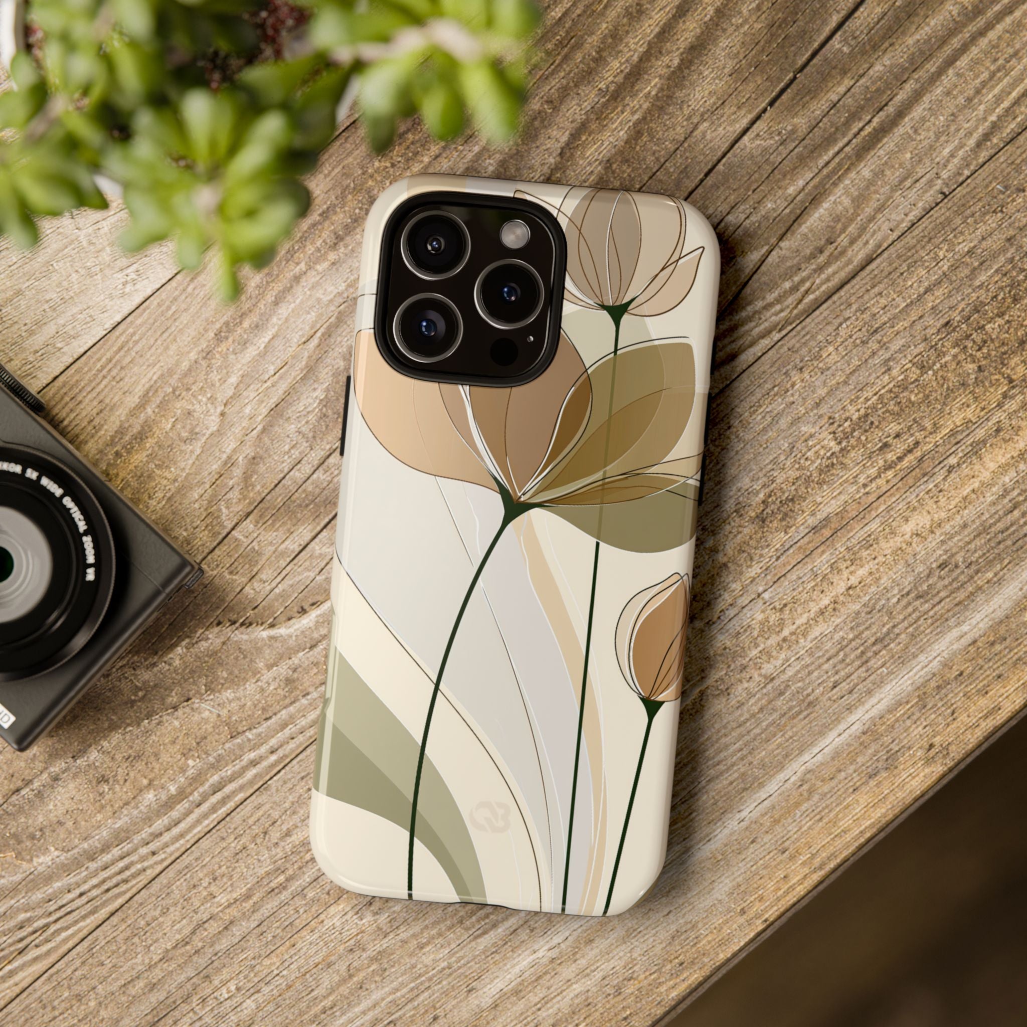 Beige Tough Phone Case for iPhone - Muted Ochre Petals