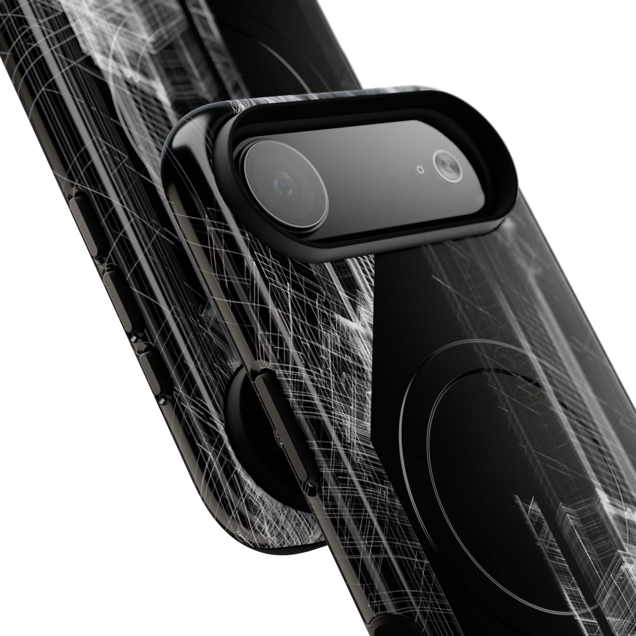 Black Tough 2.0 Magsafe Phone Case for iPhone - Ghost Urban Wireframe