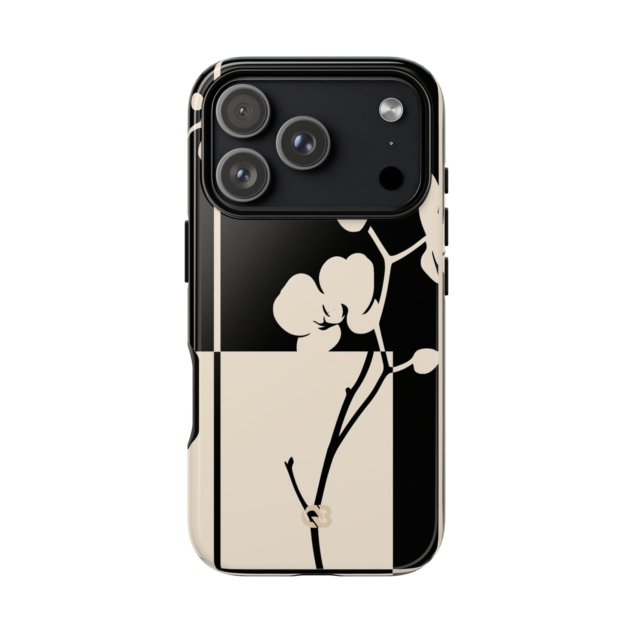 Beige Tough Phone Case for iPhone - Nocturnal Orchid Frame