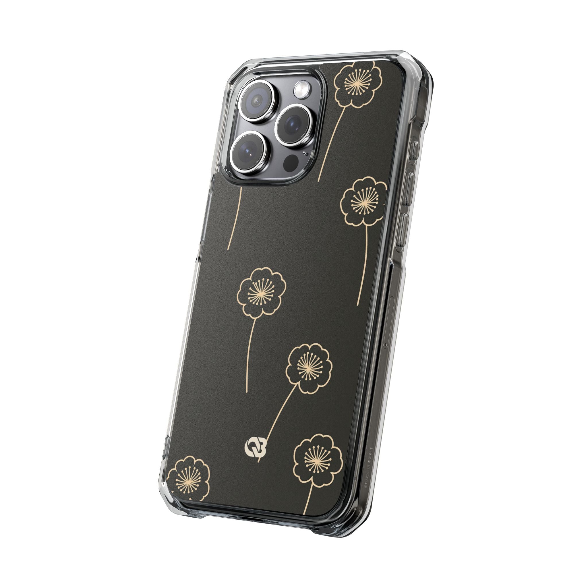 Black Impact MagSafe Phone Case for iPhone - Obsidian Sand Petals