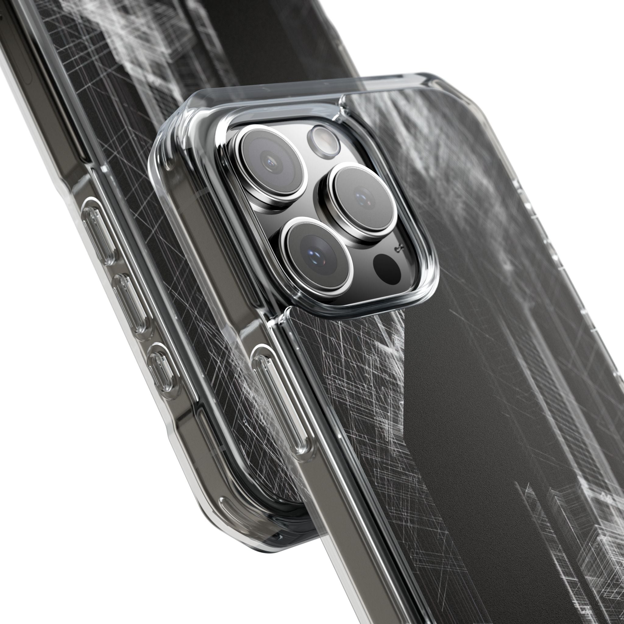 Black Impact MagSafe Phone Case for iPhone - Ghost Urban Wireframe
