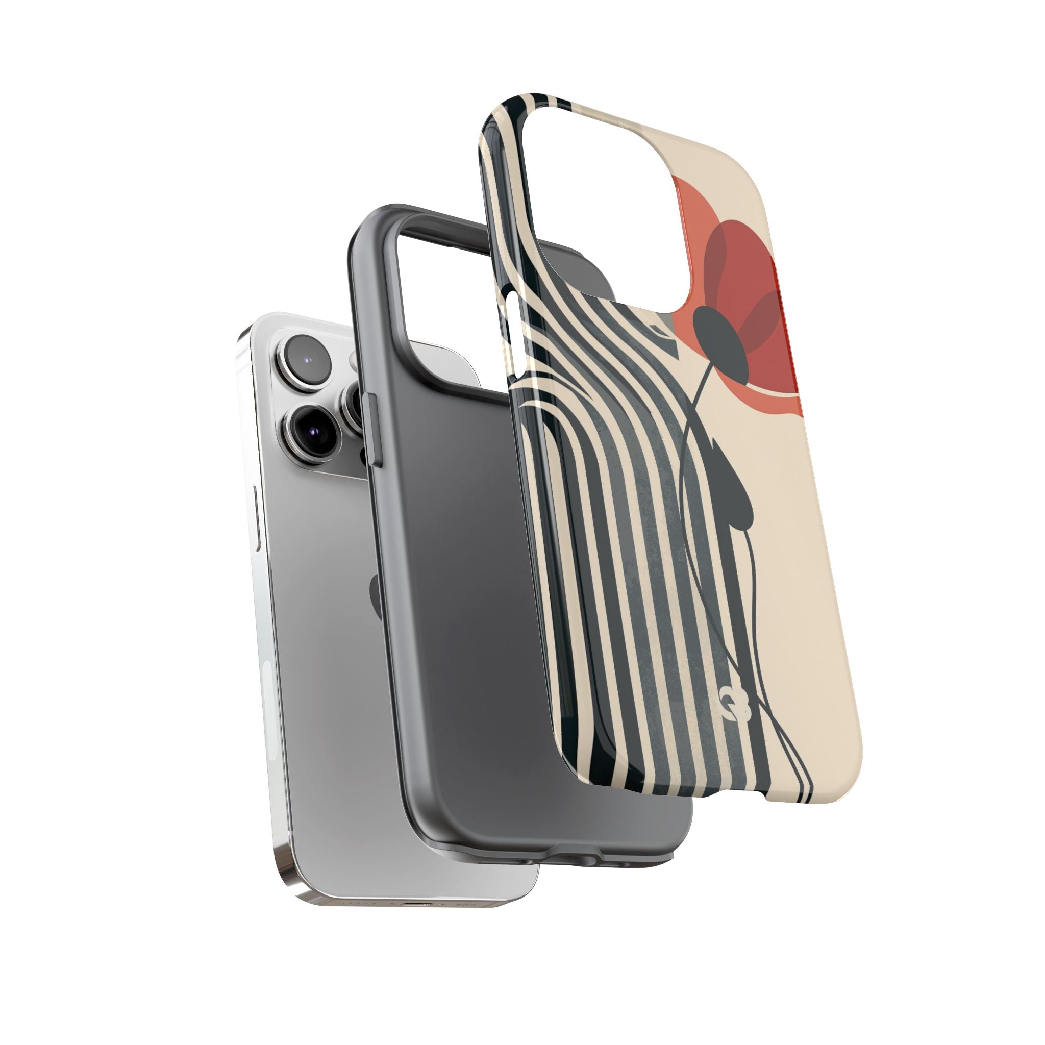 Beige Tough Phone Case for iPhone - Crimson Line Bloom