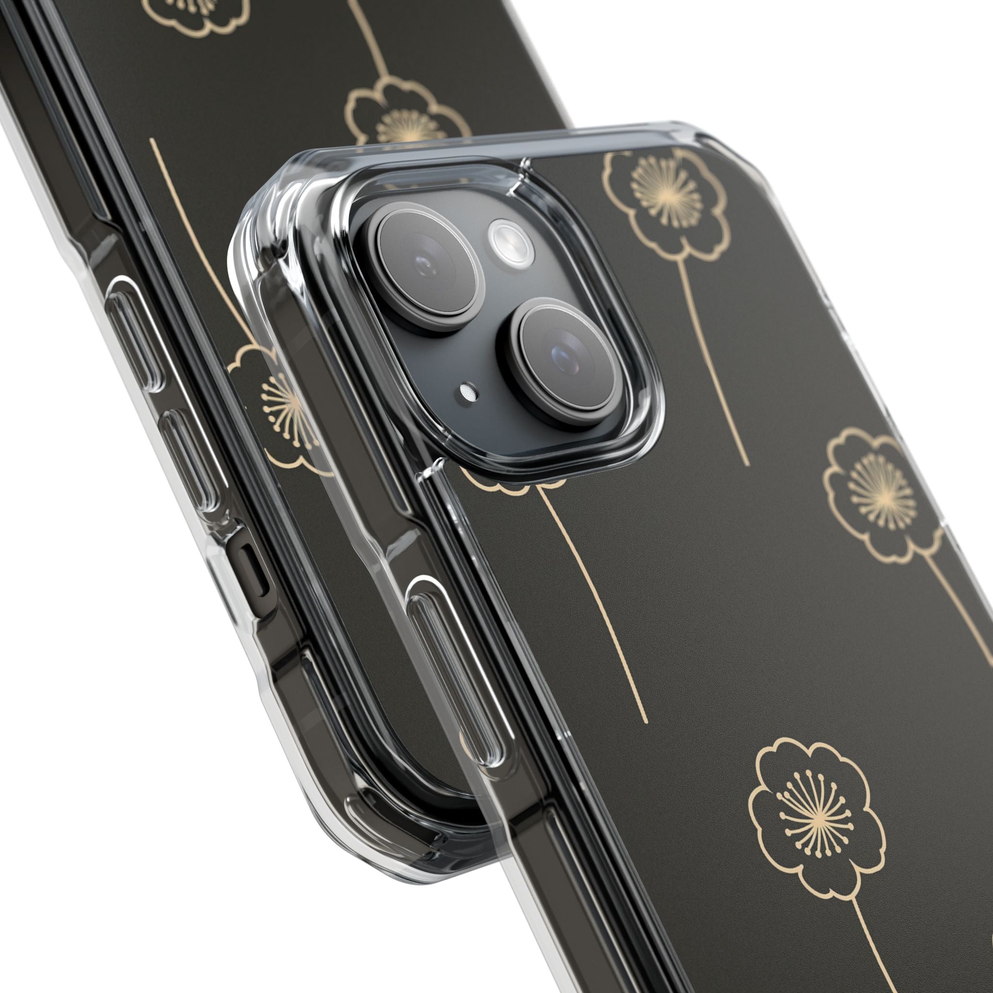 Black Impact MagSafe Phone Case for iPhone - Obsidian Sand Petals