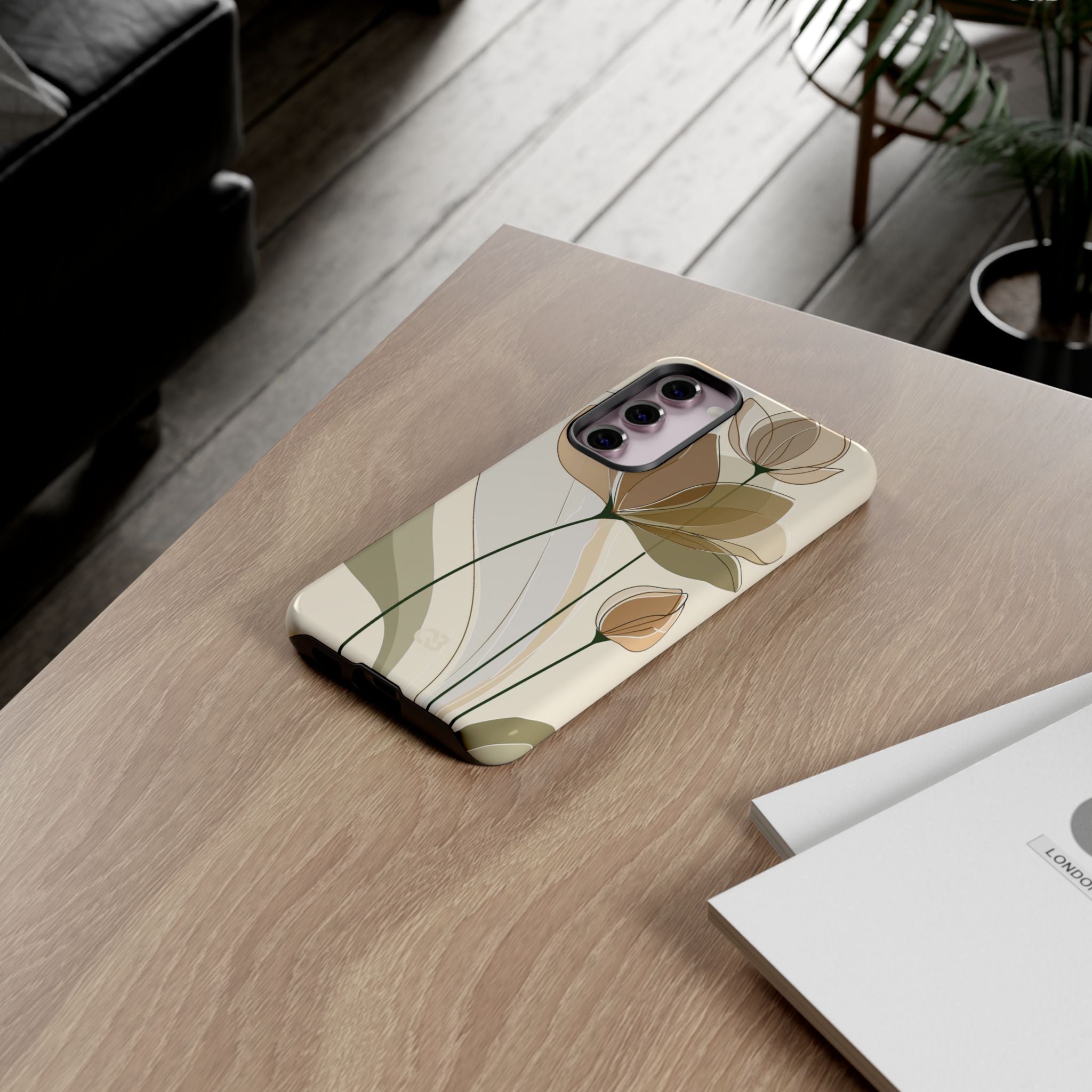 Beige Tough Phone Case for Samsung - Muted Ochre Petals