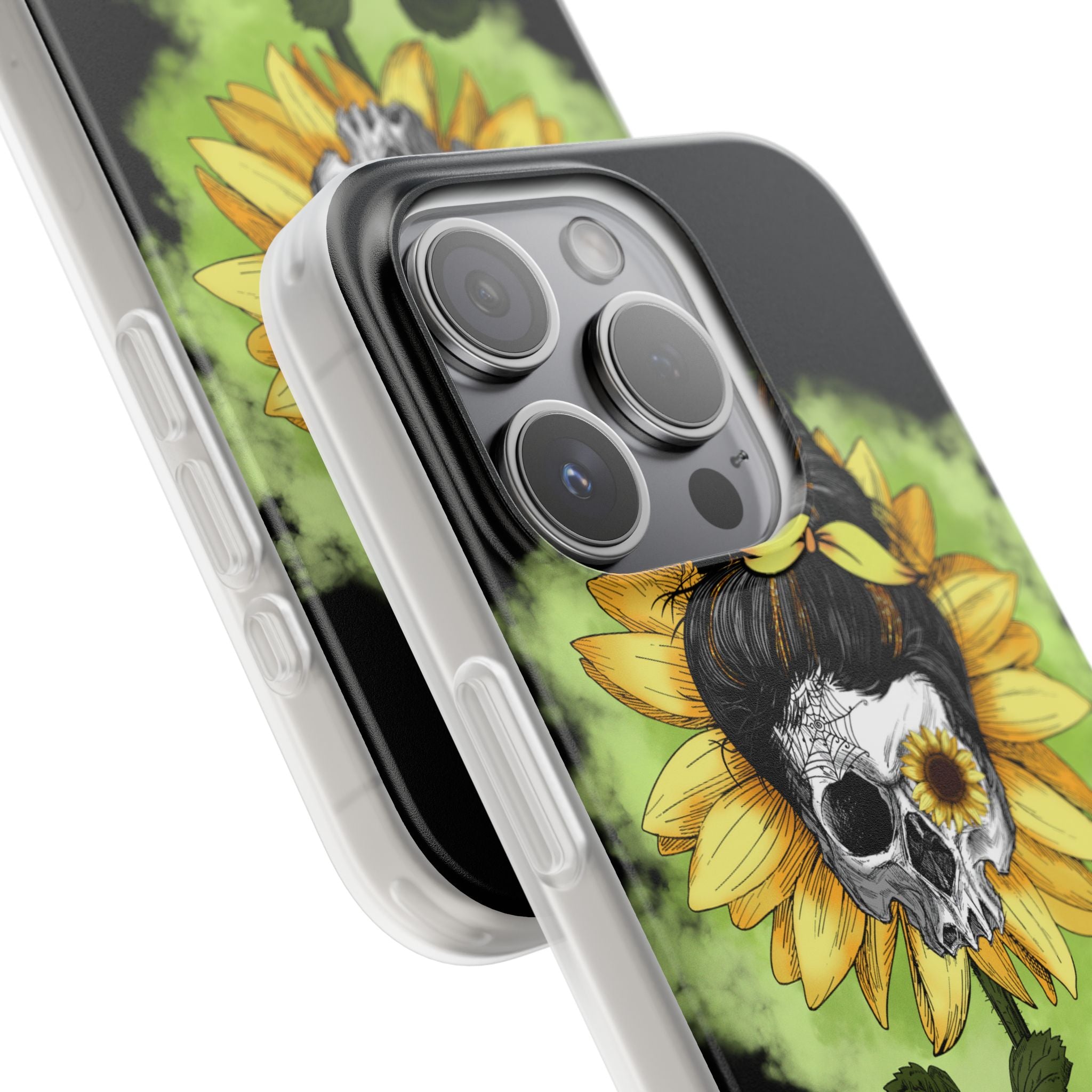 Sonnenblumen-Schädel iPhone 15 Pro Case - Soft