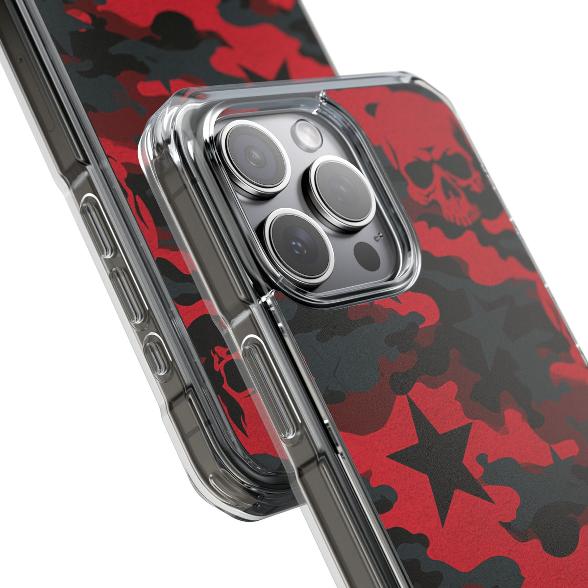Crimson Skull Camo · Clear Impact Magnetic Phone Case for iPhone · Red