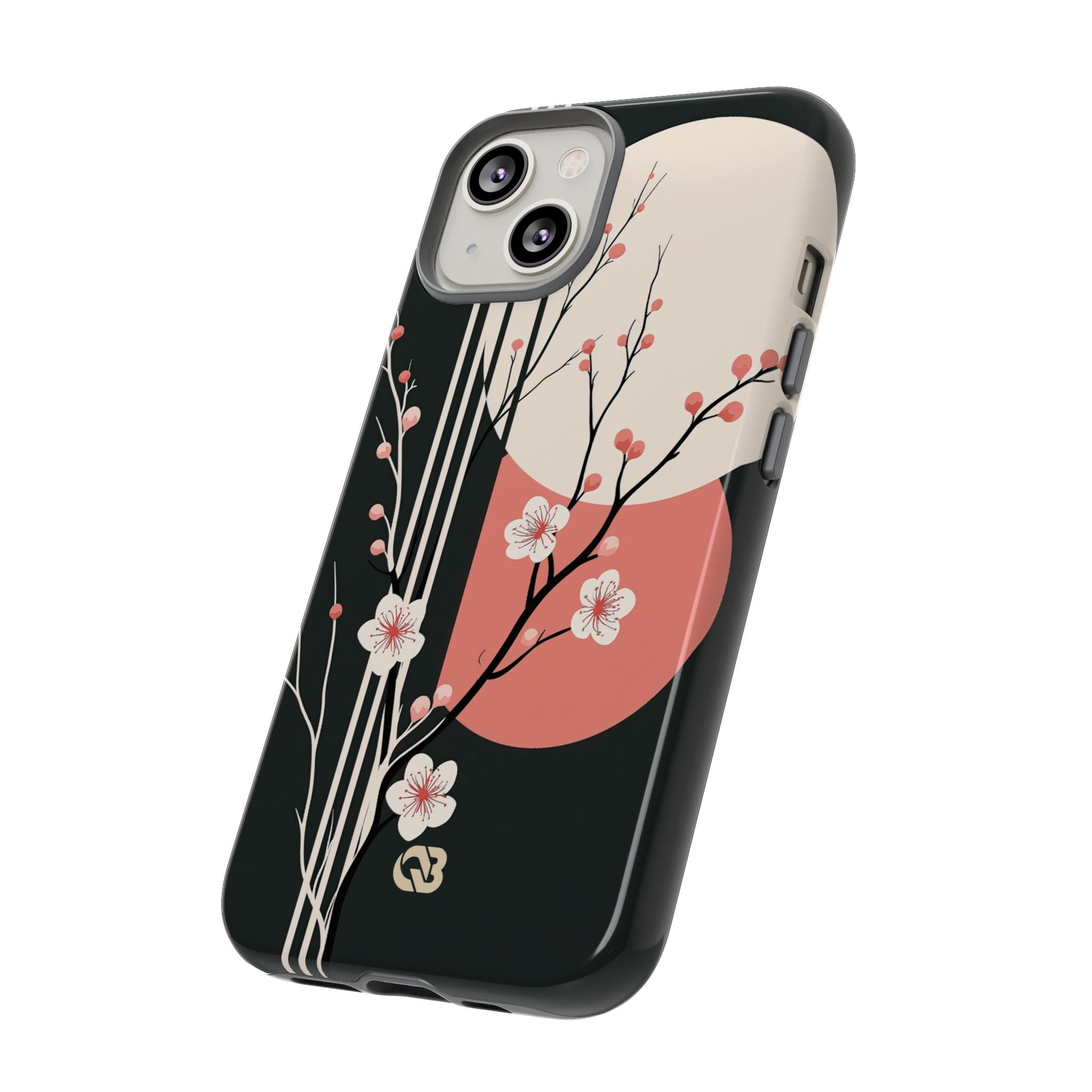 Black Tough Phone Case for iPhone - Kyoto Midnight Blossom