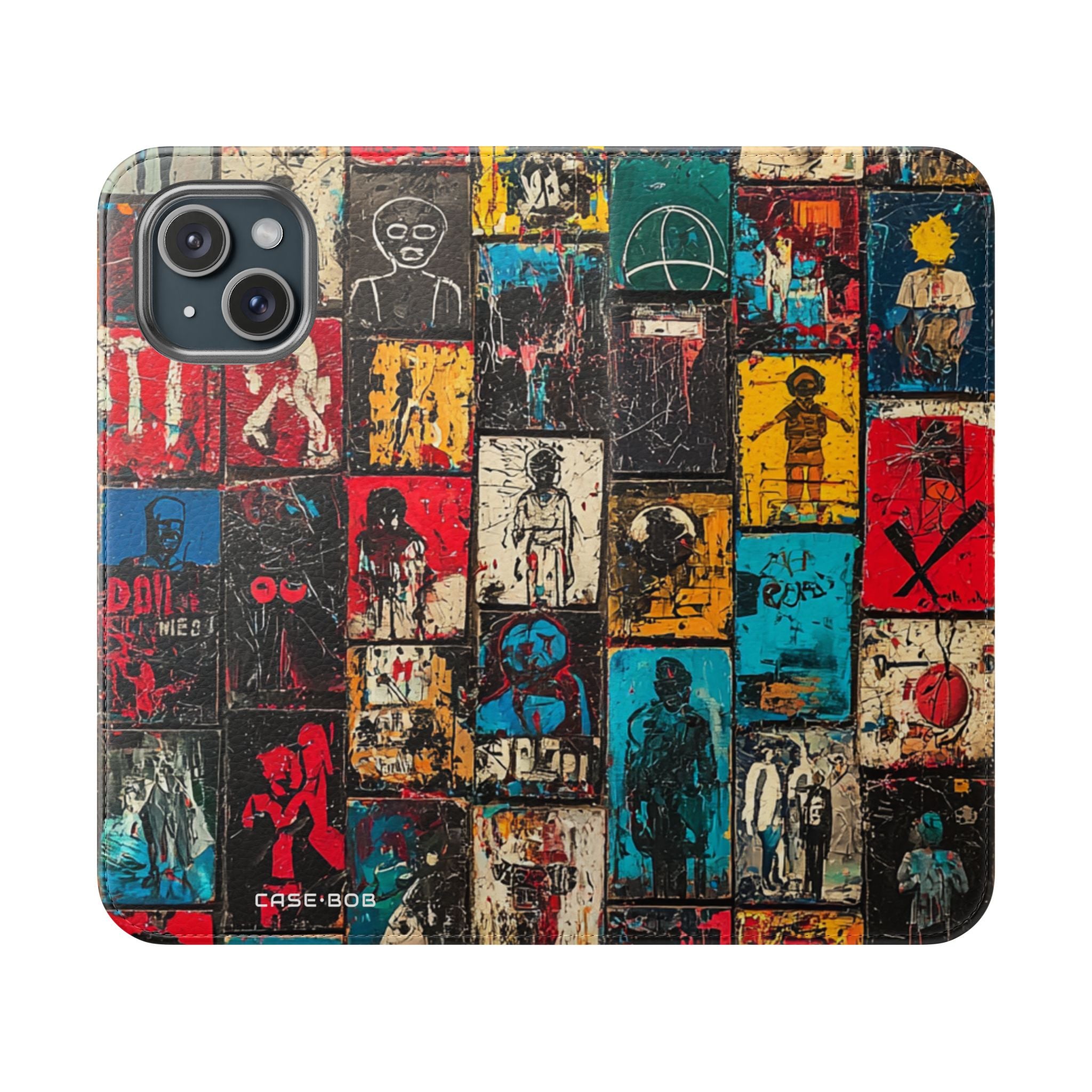 Portrait Grid Crimson - iPhone 15 Case - Wallet