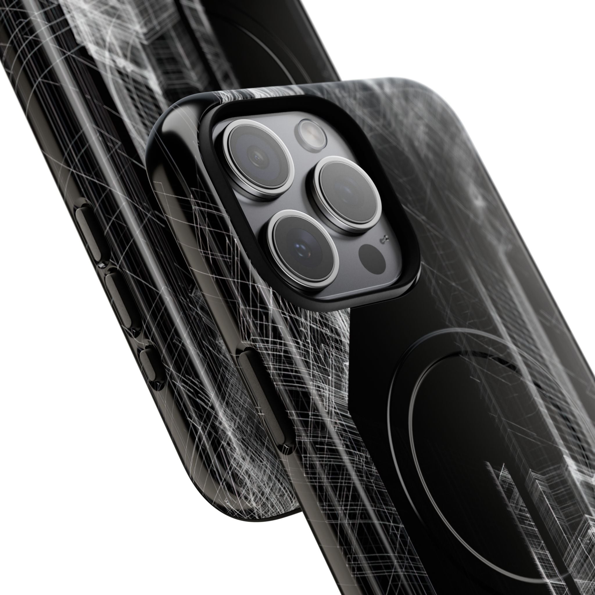 Black Tough 2.0 Magsafe Phone Case for iPhone - Ghost Urban Wireframe