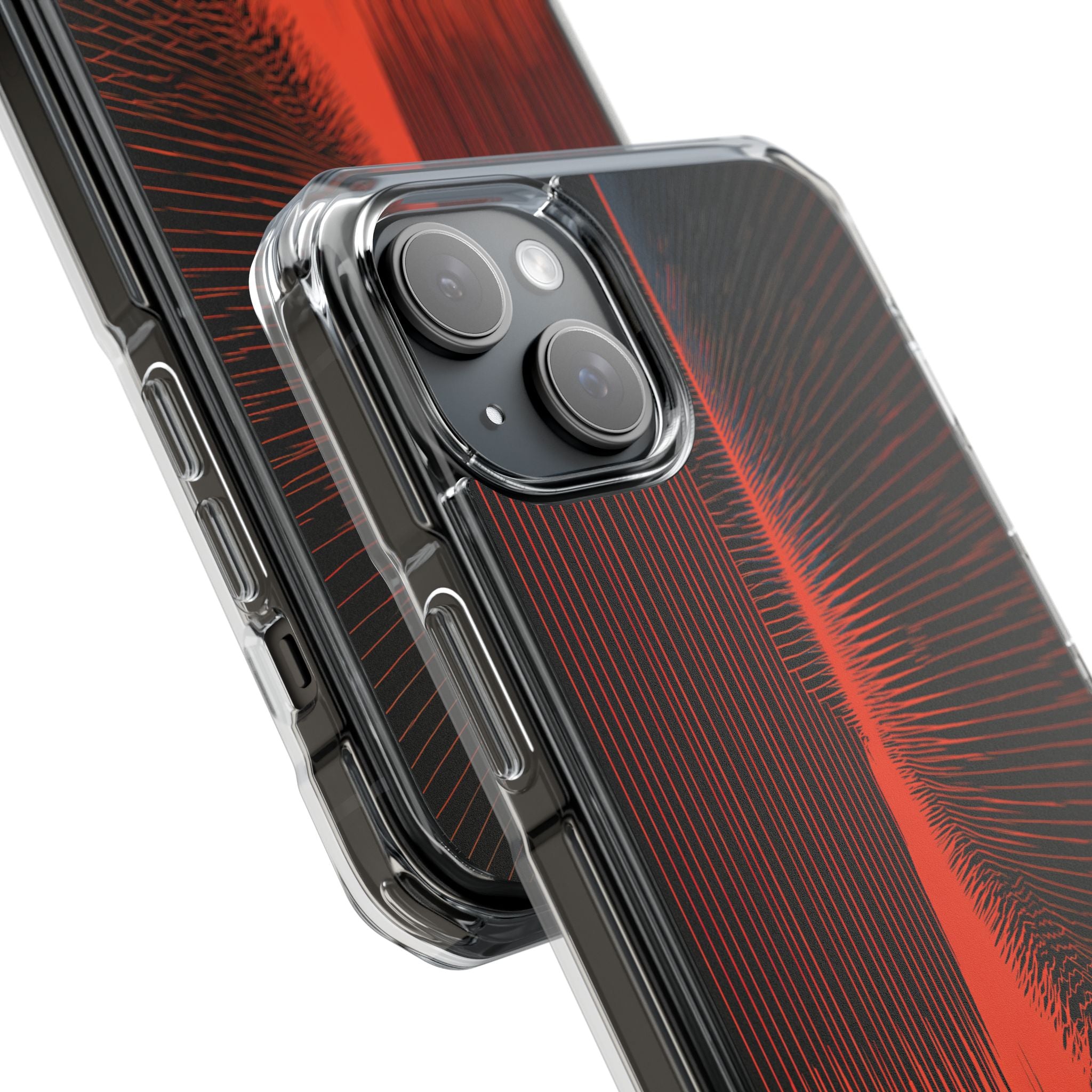 Red Impact MagSafe Phone Case for iPhone - Crimson Frequency Pulse