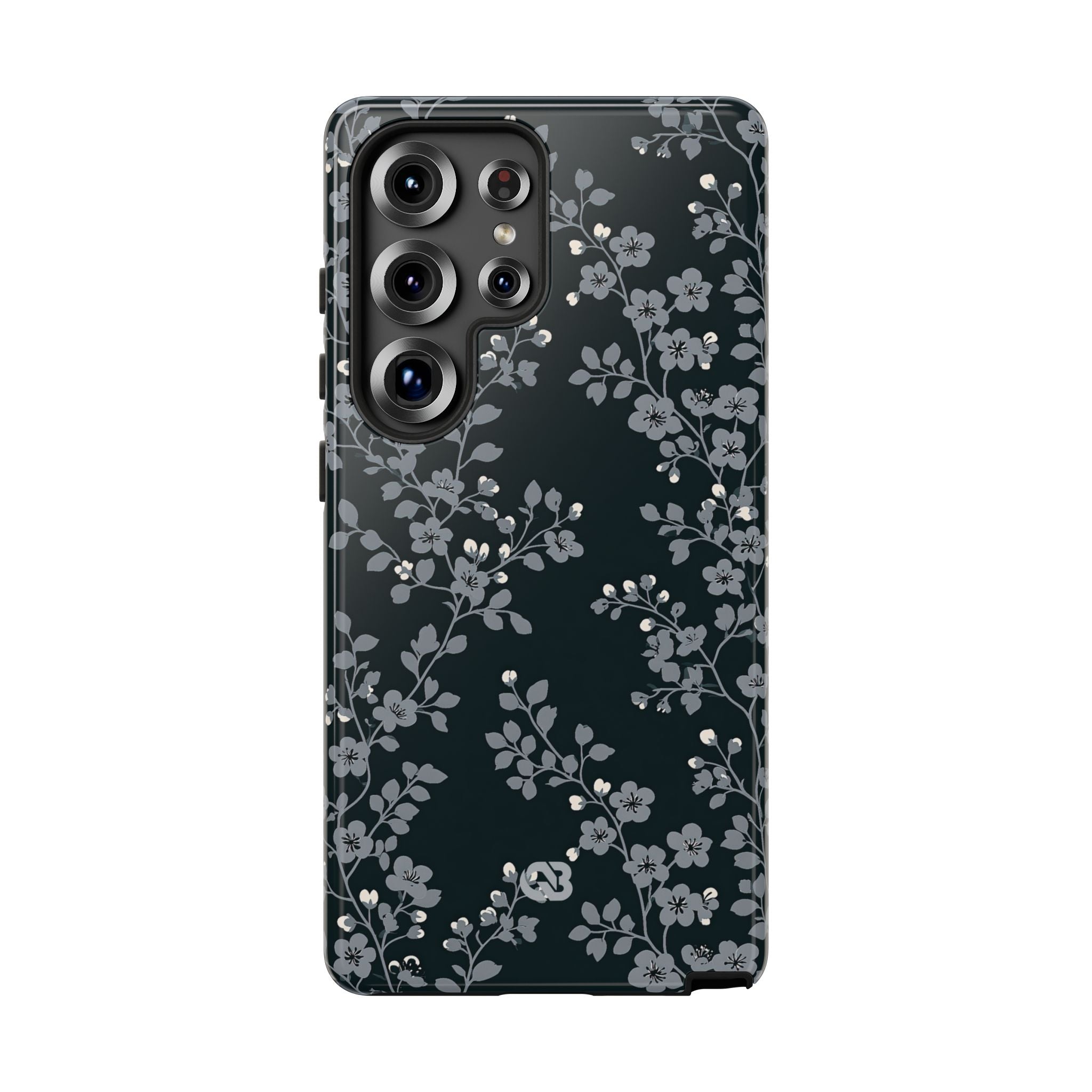 Black Tough Phone Case for Samsung - Midnight Slate Blossom