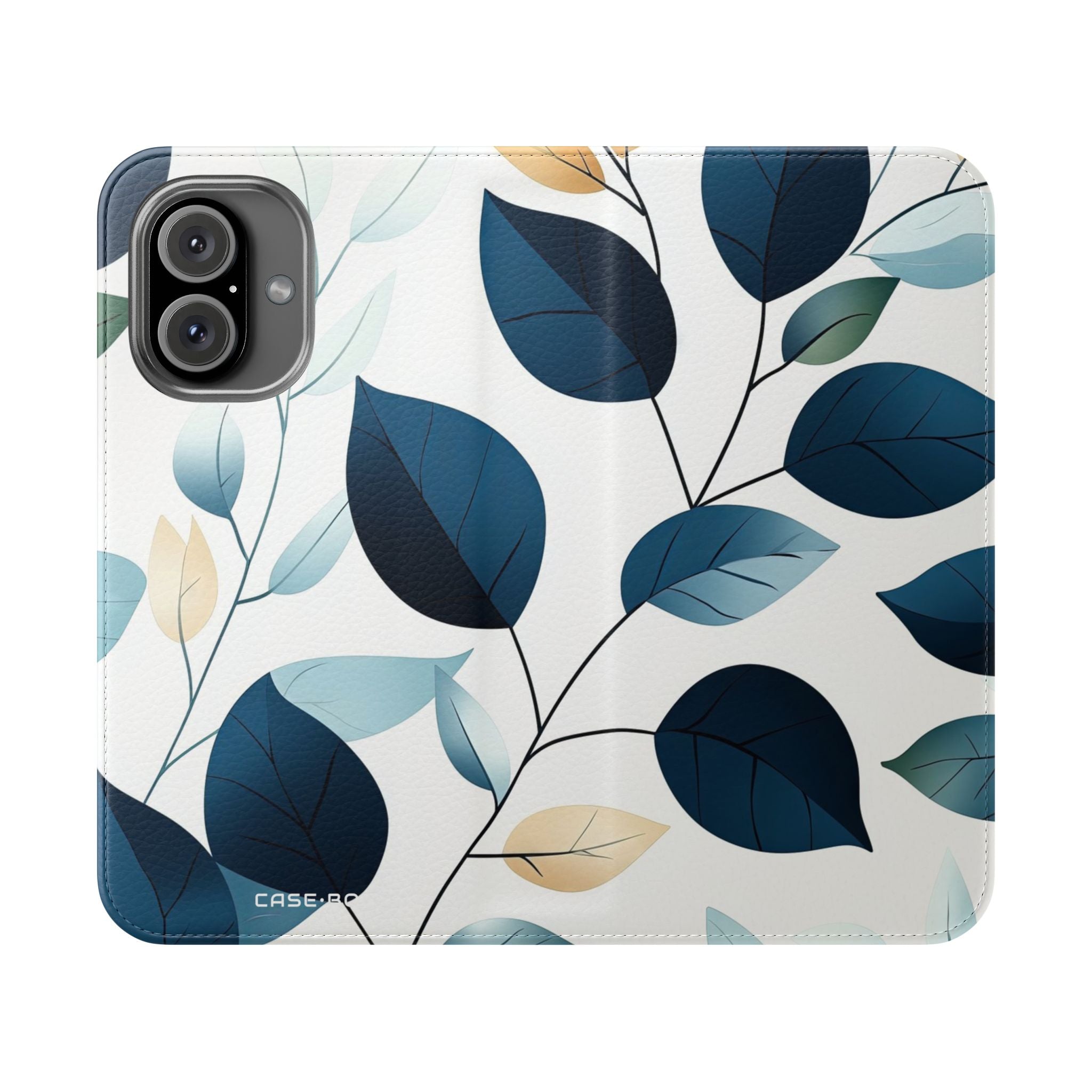 Navy Leaf Veins - iPhone 16 Case - Wallet