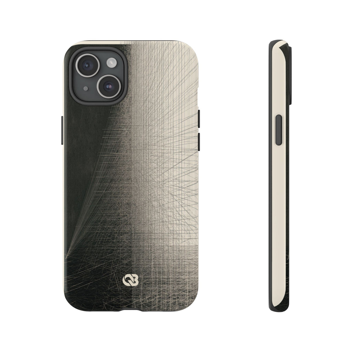Beige Tough Phone Case for iPhone - Brutalist Graphite Grid