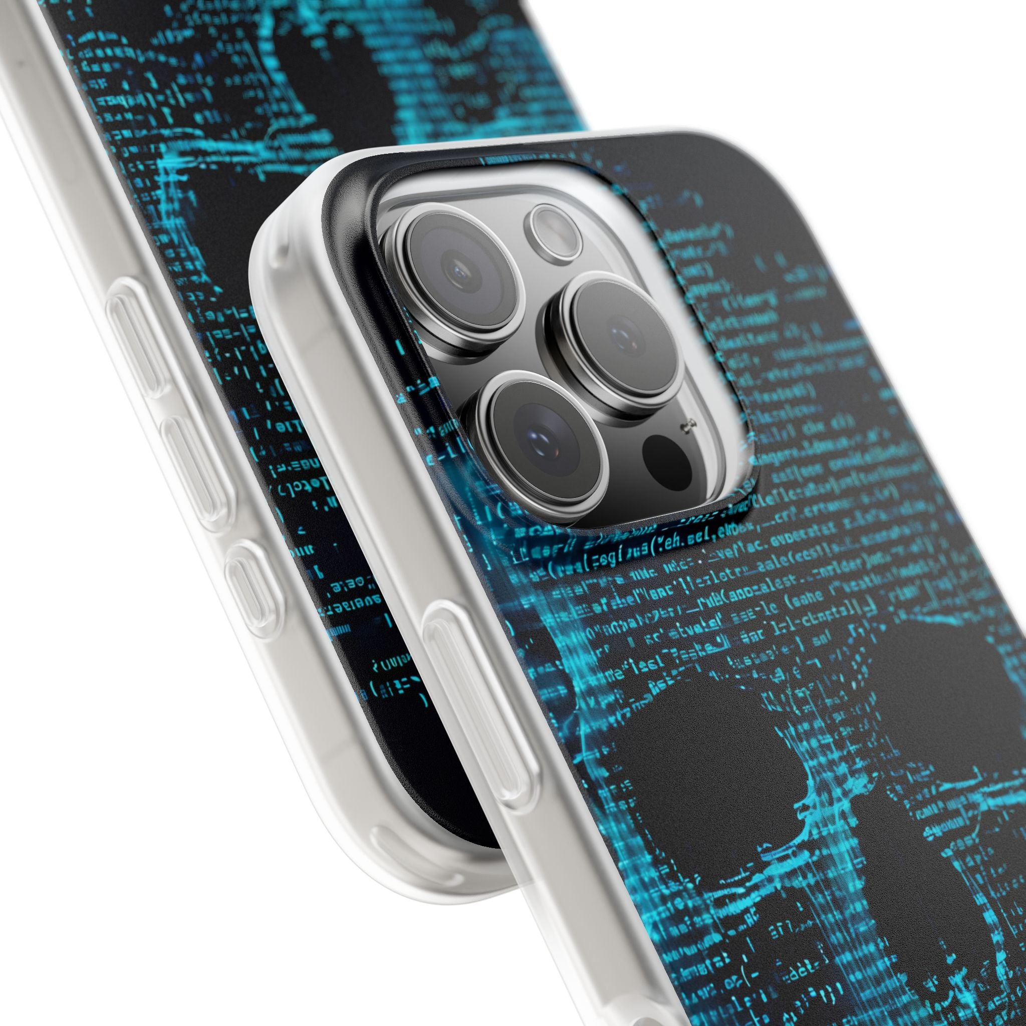 Cyan Glitch Skull · Soft Phone Case for iPhone