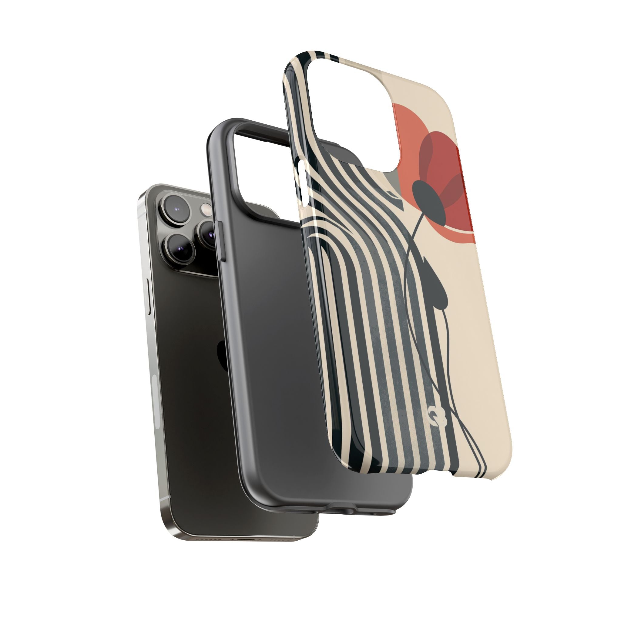 Beige Tough Phone Case for iPhone - Crimson Line Bloom