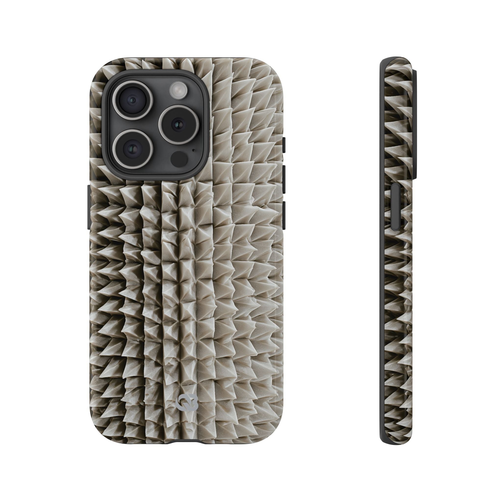 Beige Tough Phone Case for iPhone - Bone Spiked Grid