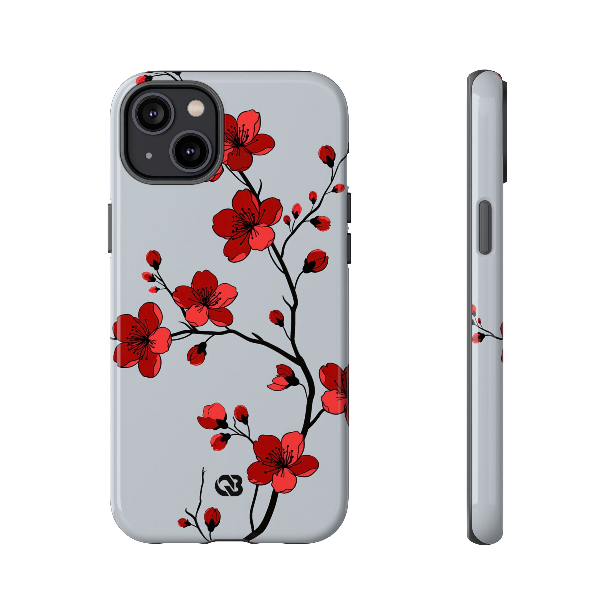 Grey Tough Phone Case for iPhone - Crimson Blossom Onyx