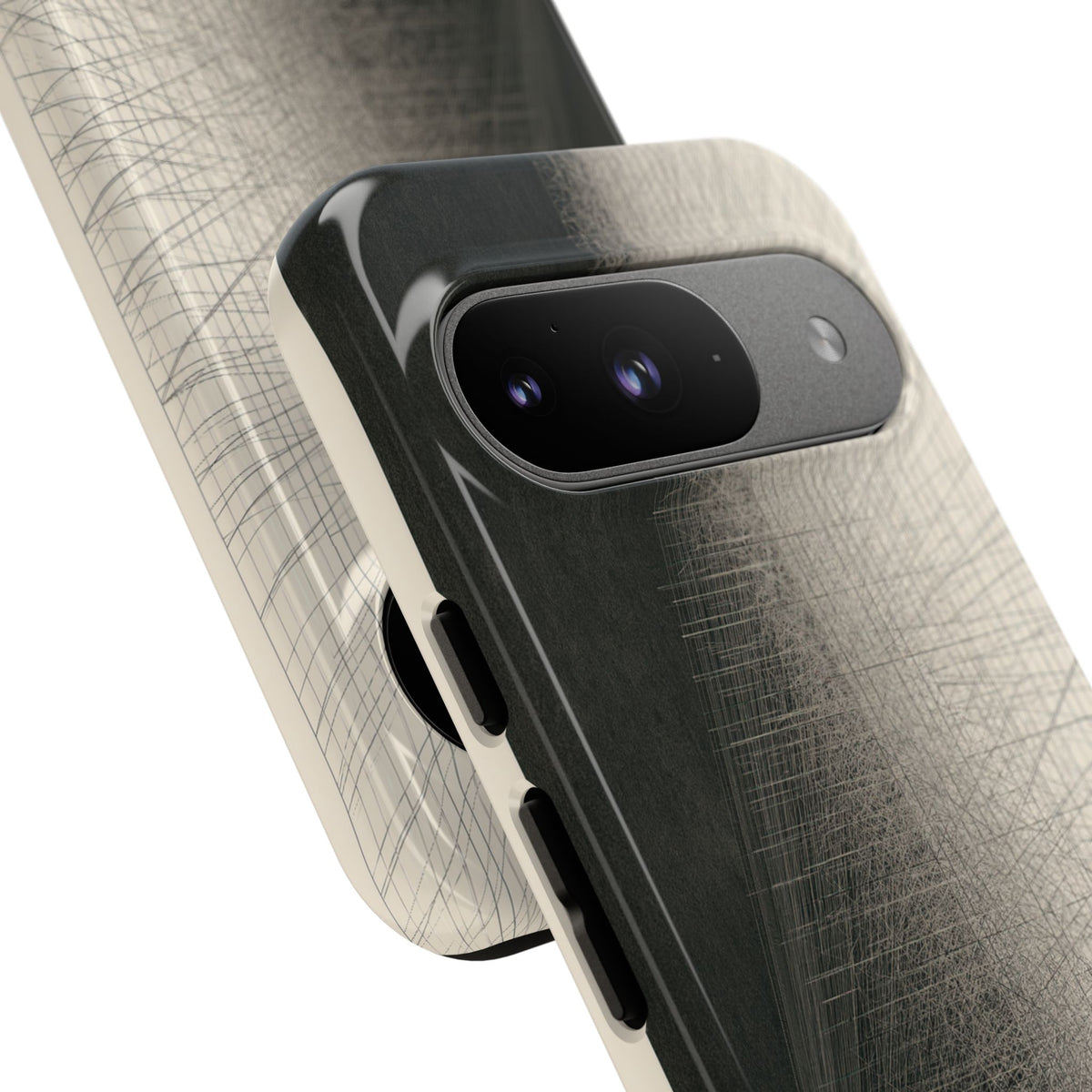 Beige Tough Phone Case for Google Pixel - Brutalist Graphite Grid