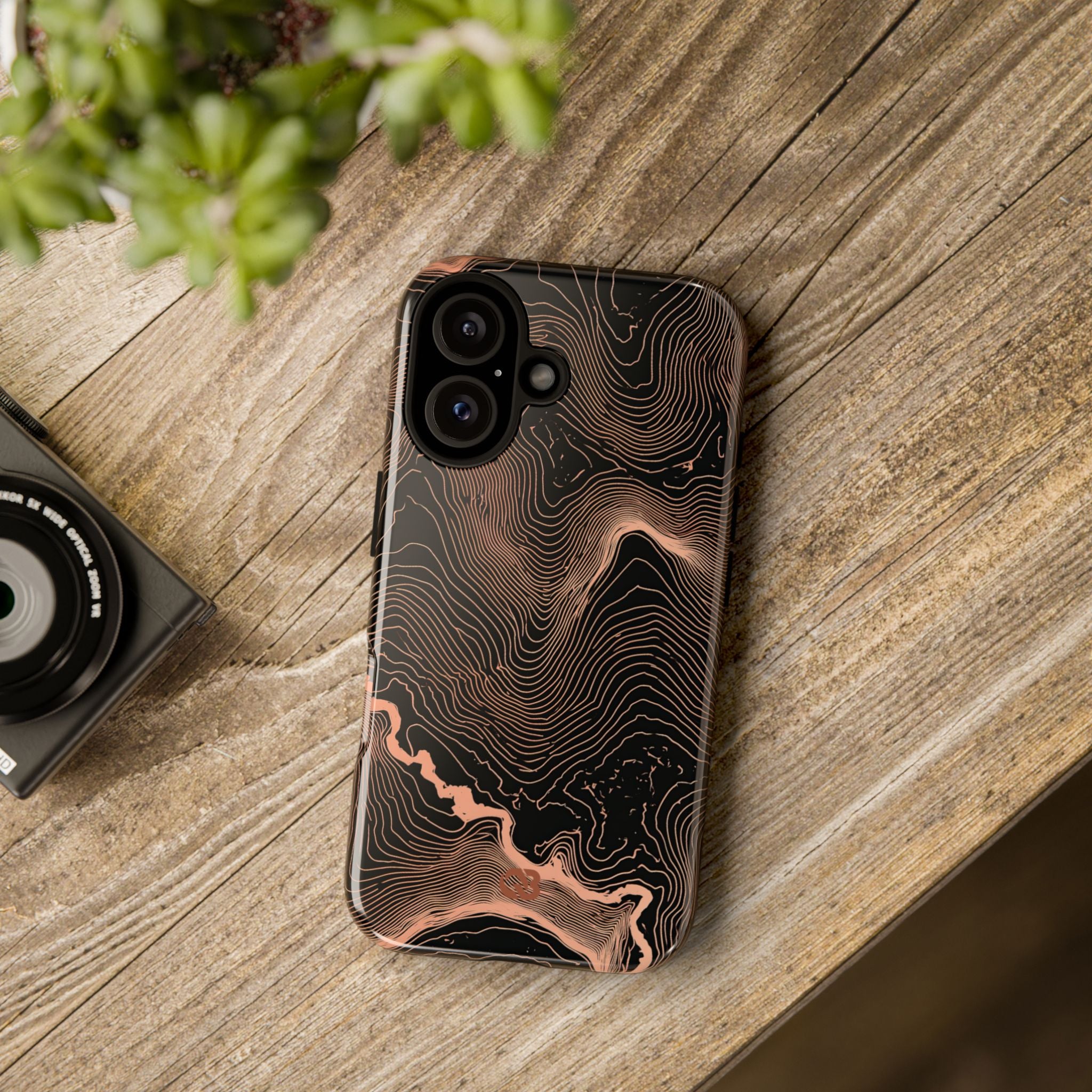 Orange Tough Phone Case for iPhone - Salmon Ridge Topo
