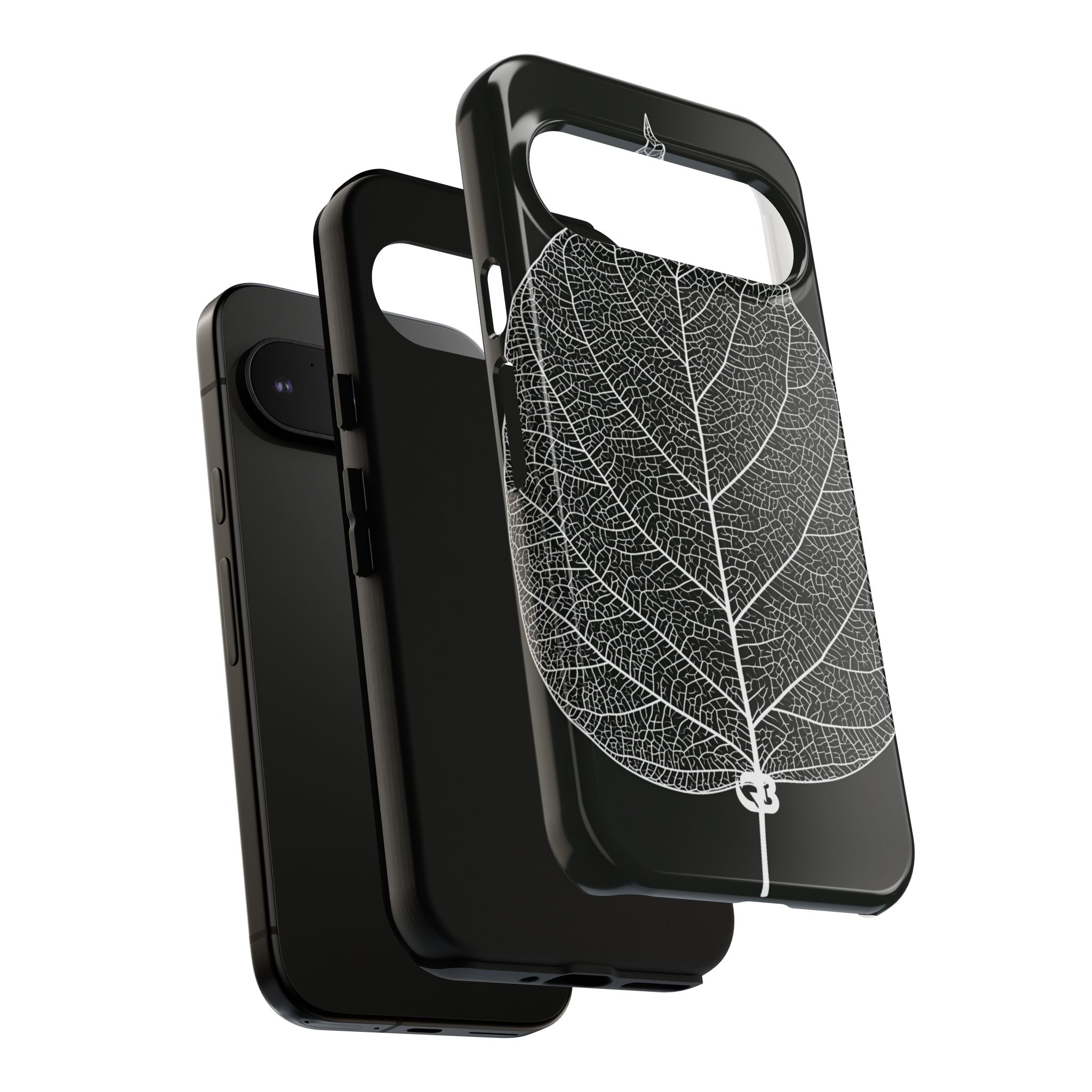 Black Tough Phone Case for Google Pixel - Bleached Leaf Lattice