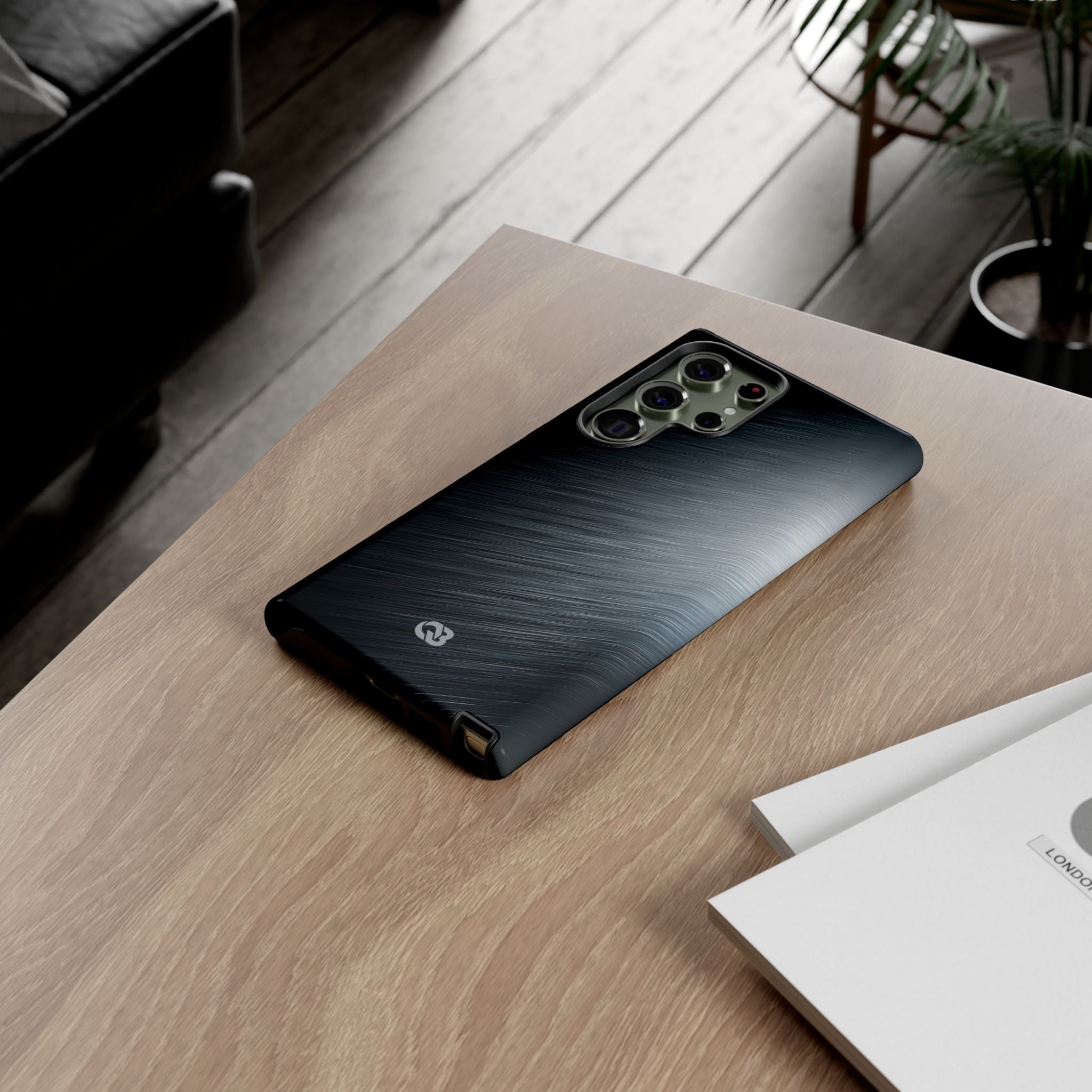 Grey Tough Phone Case for Samsung - Charcoal Brushed Steel