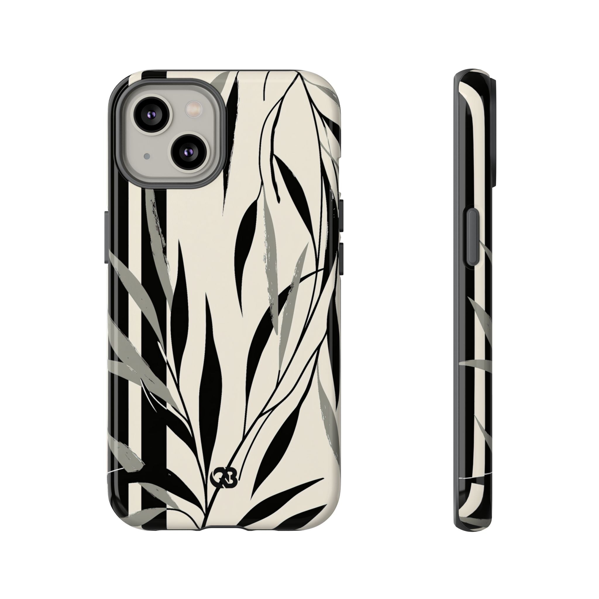 Beige Tough Phone Case for iPhone - Soot Leaf Sketch