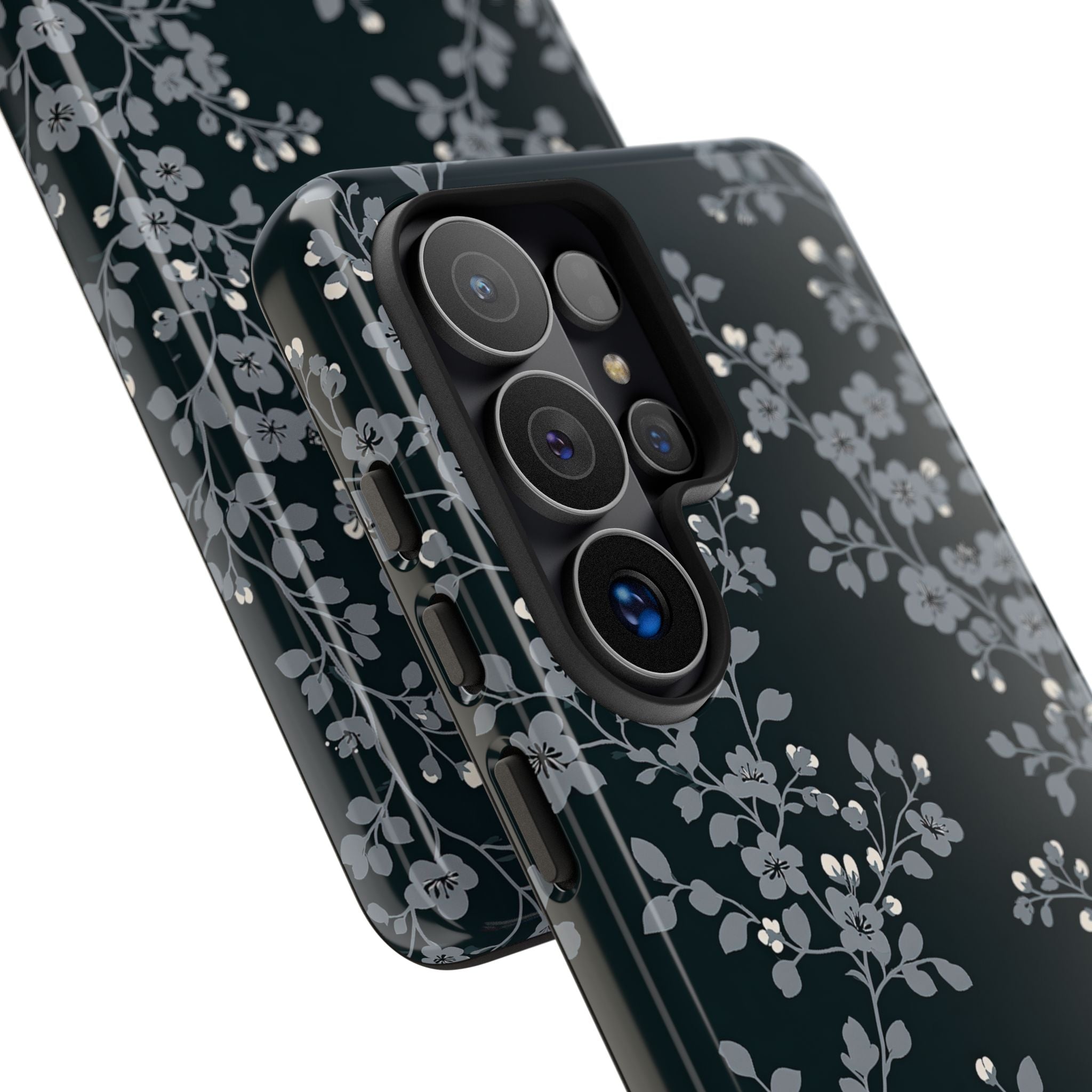 Black Tough Phone Case for Samsung - Midnight Slate Blossom