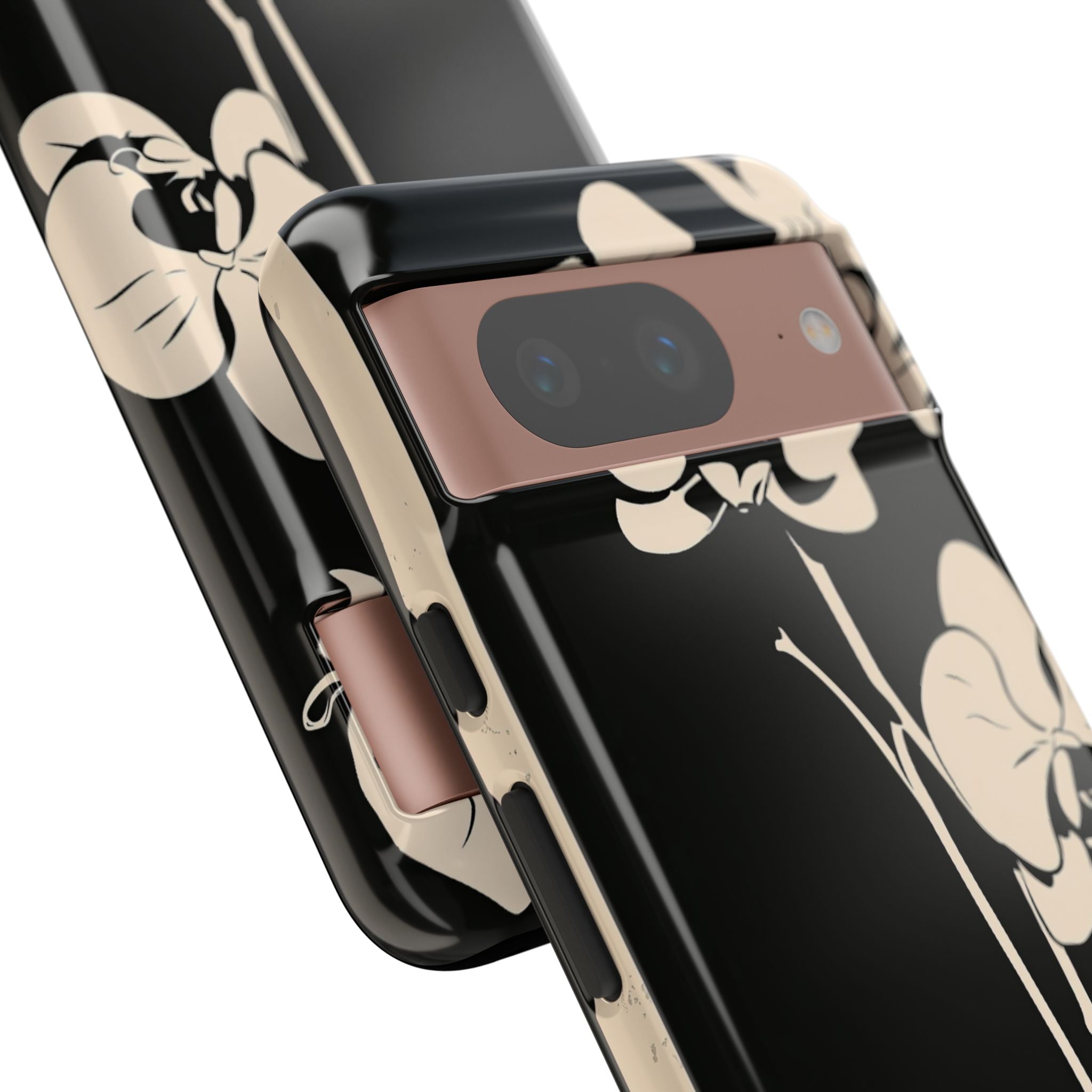 Black Tough Phone Case for Google Pixel - Obsidian Bone Orchid