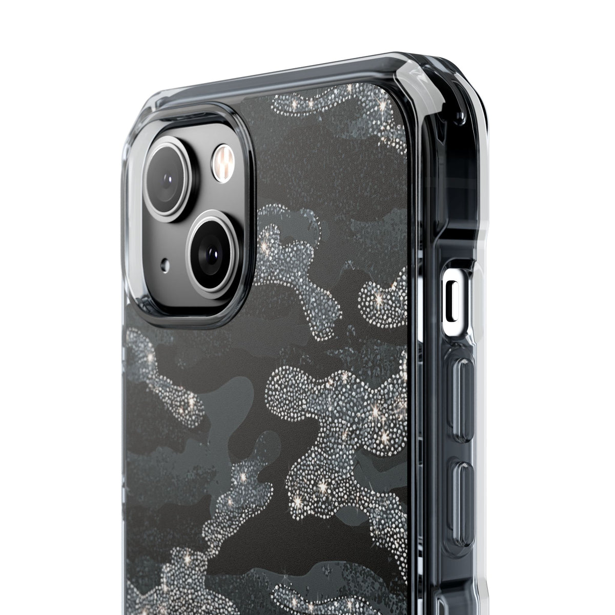 Glitter Shadow Camo · Clear Impact Magnetic Phone Case for iPhone · Black