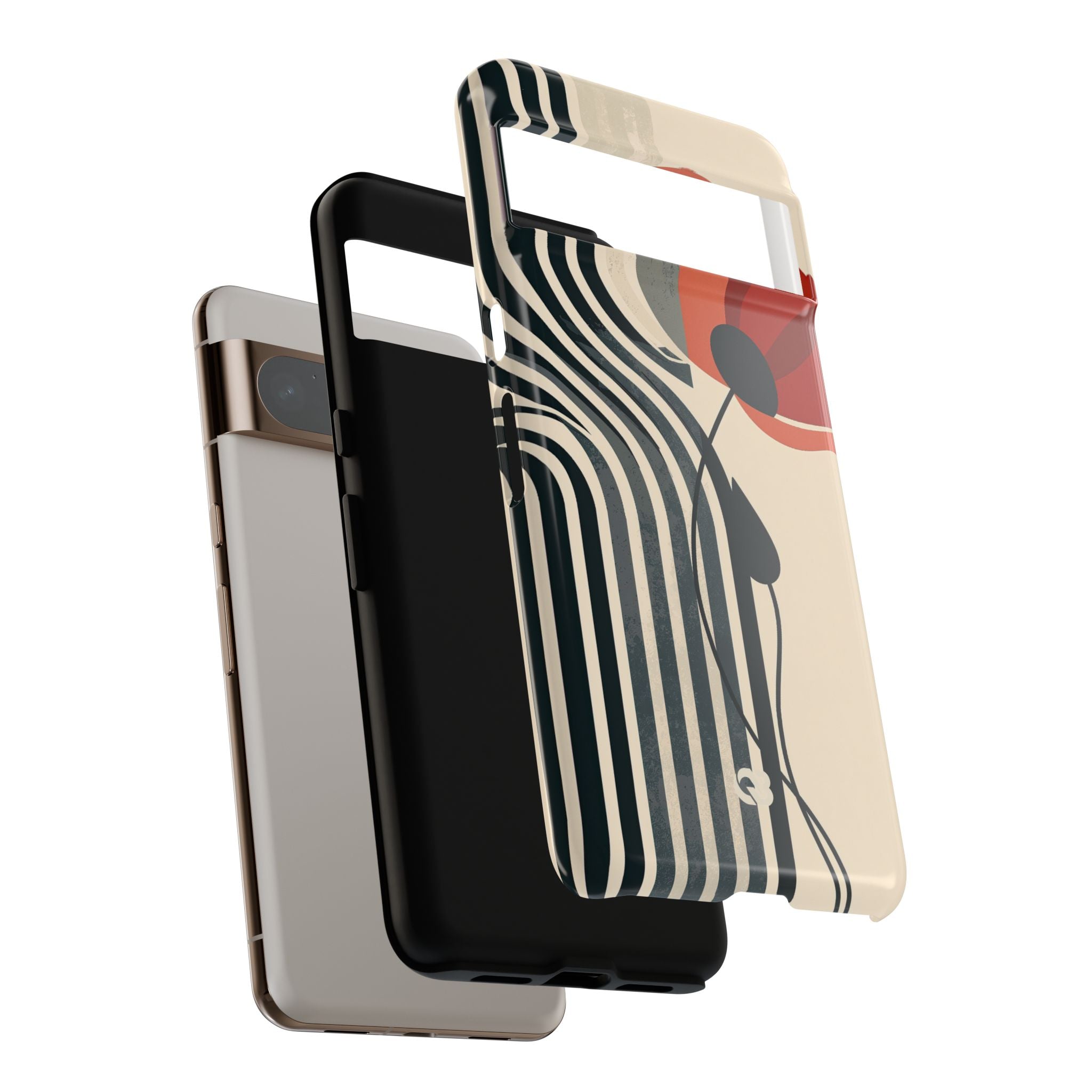 Beige Tough Phone Case for Google Pixel - Crimson Line Bloom