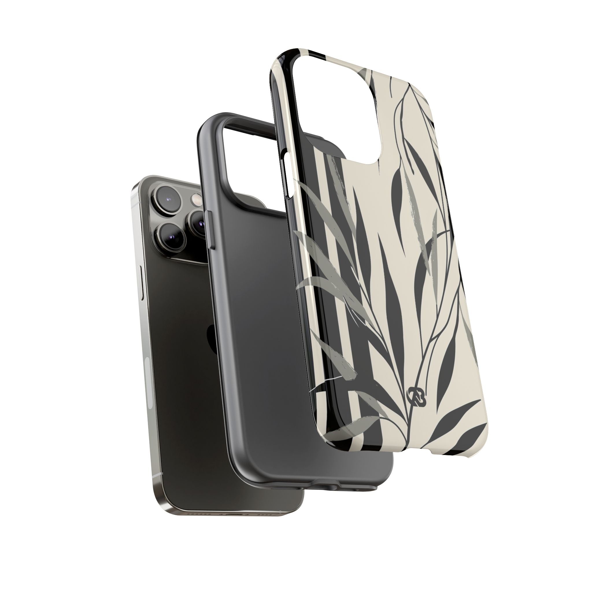 Beige Tough Phone Case for iPhone - Soot Leaf Sketch