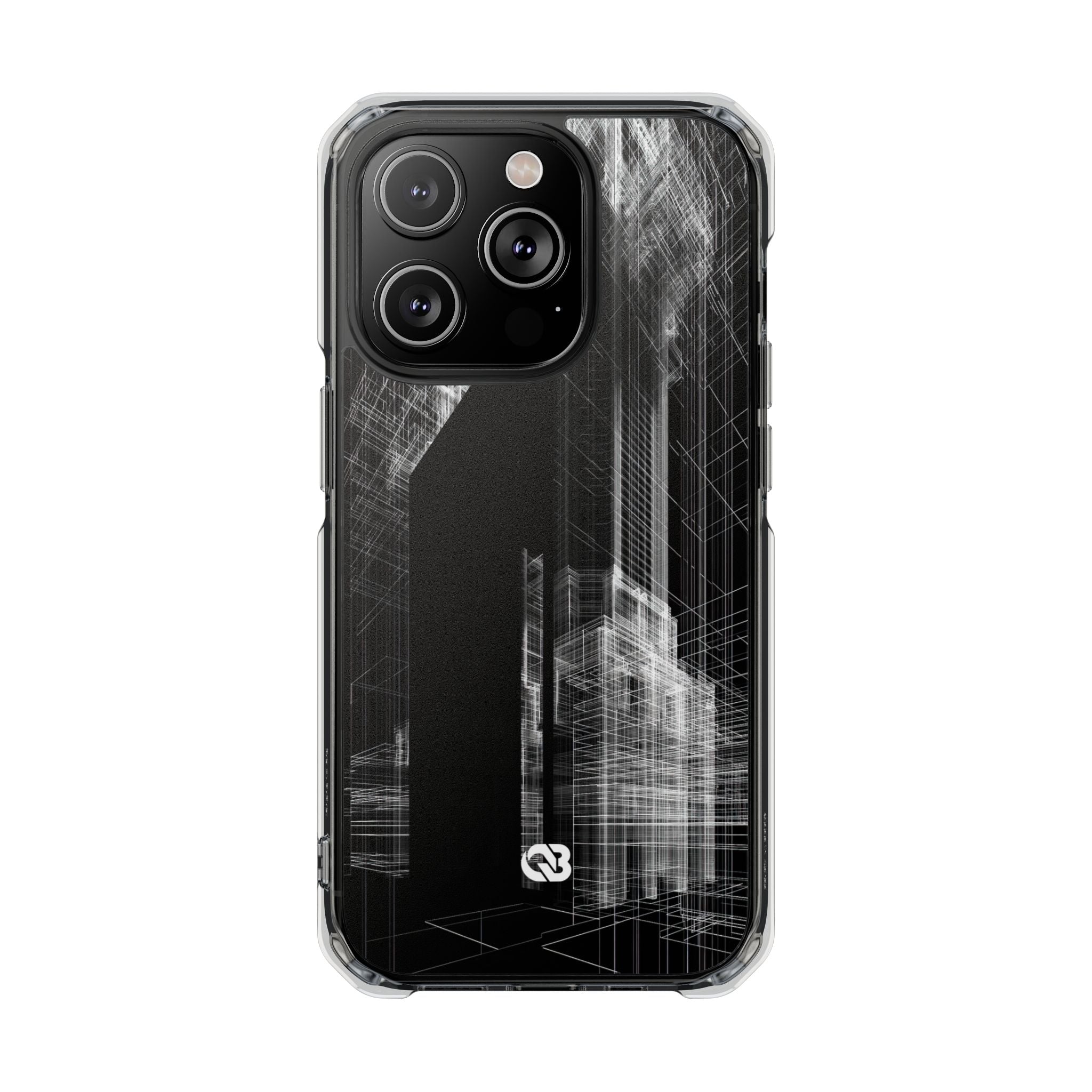 Black Impact MagSafe Phone Case for iPhone - Ghost Urban Wireframe