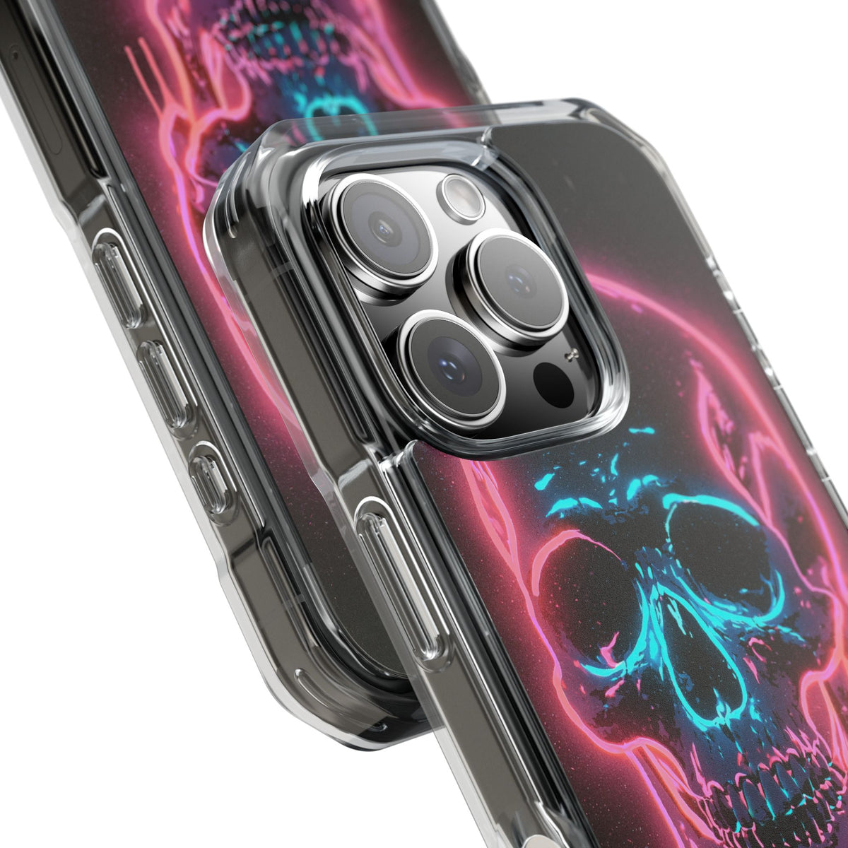 Neon Drip Skull · Clear Impact Magnetic Phone Case for iPhone · Black