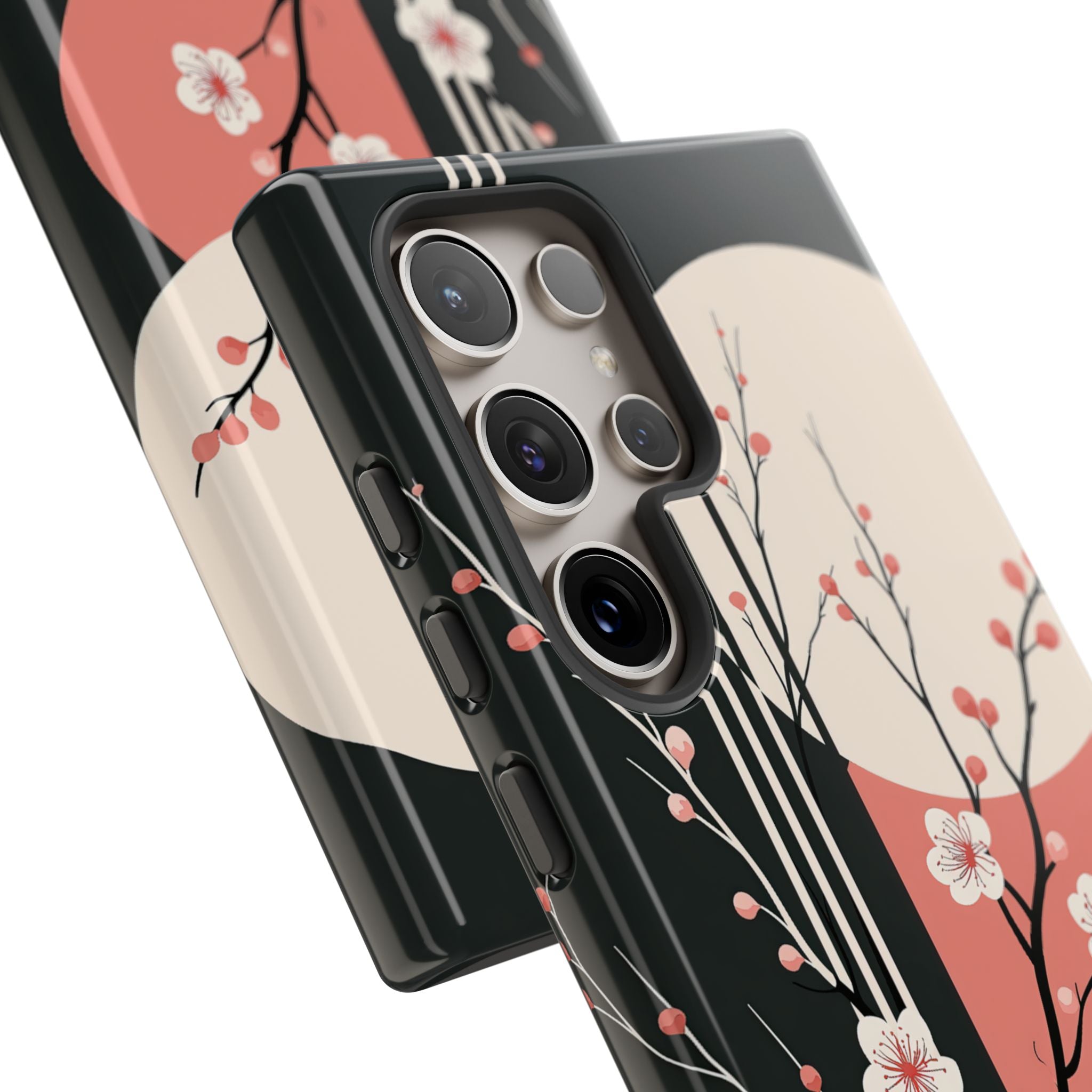 Black Tough Phone Case for Samsung - Kyoto Midnight Blossom