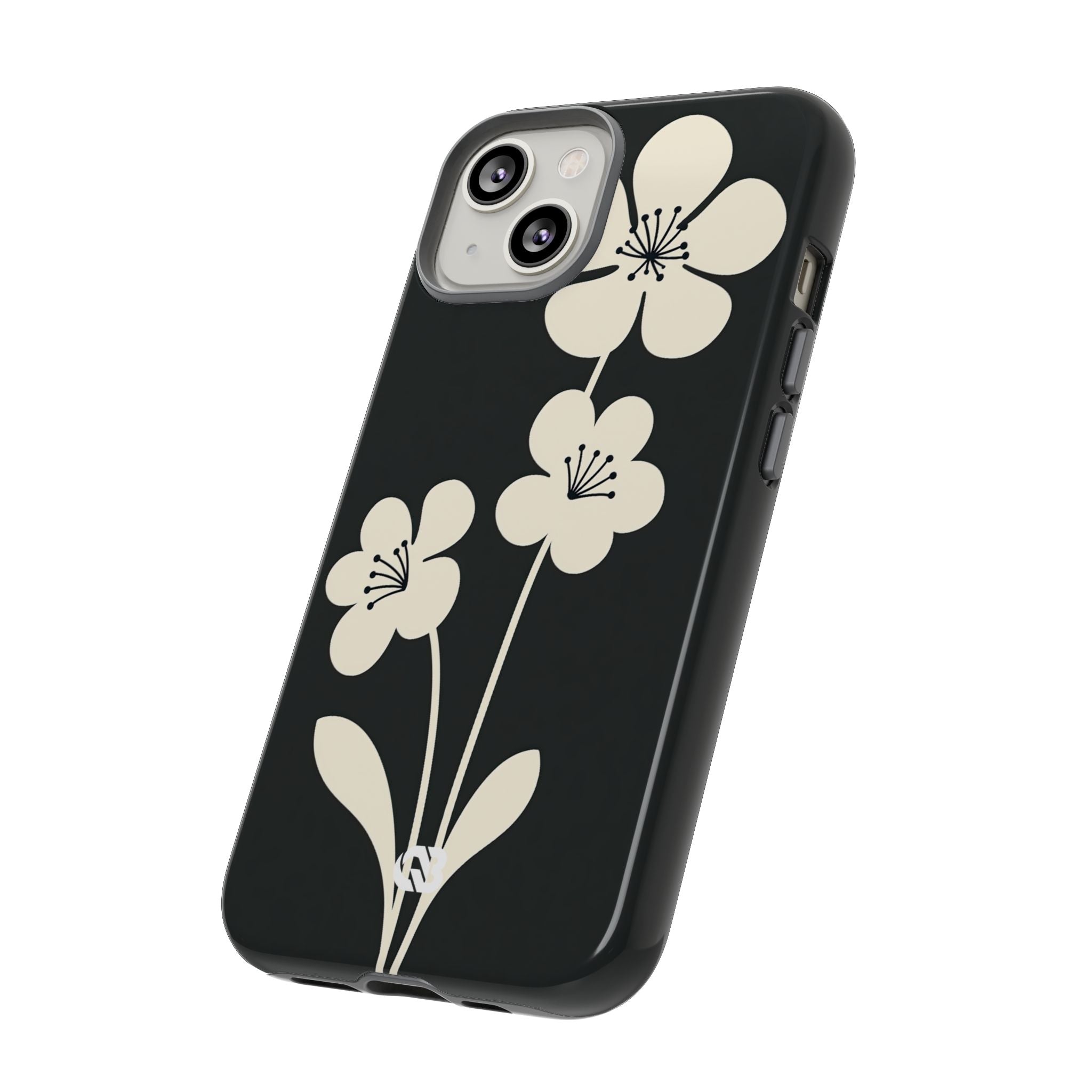 Black Tough Phone Case for iPhone - Obsidian Cream Bloom