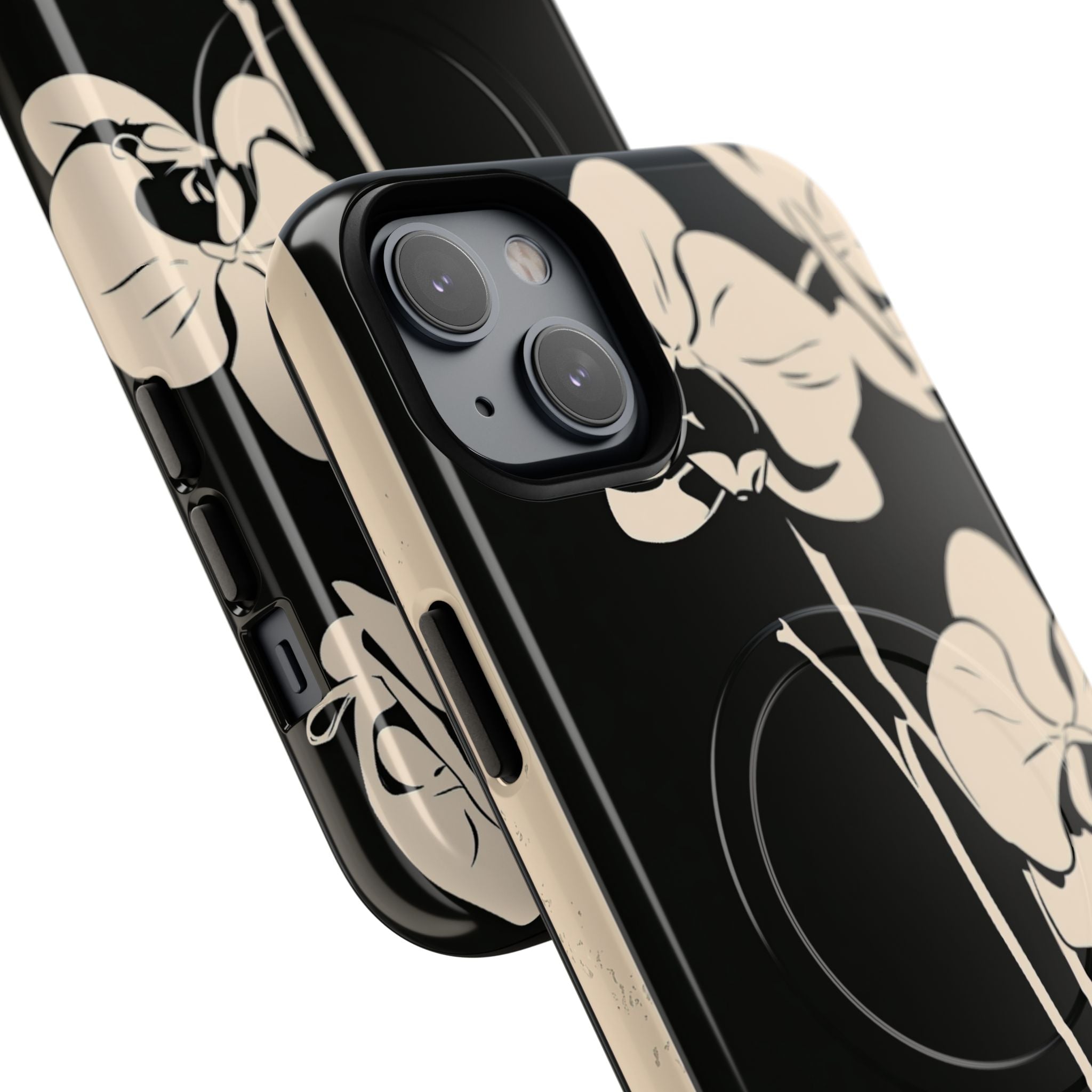 Black Tough 2.0 Magsafe Phone Case for iPhone - Obsidian Bone Orchid