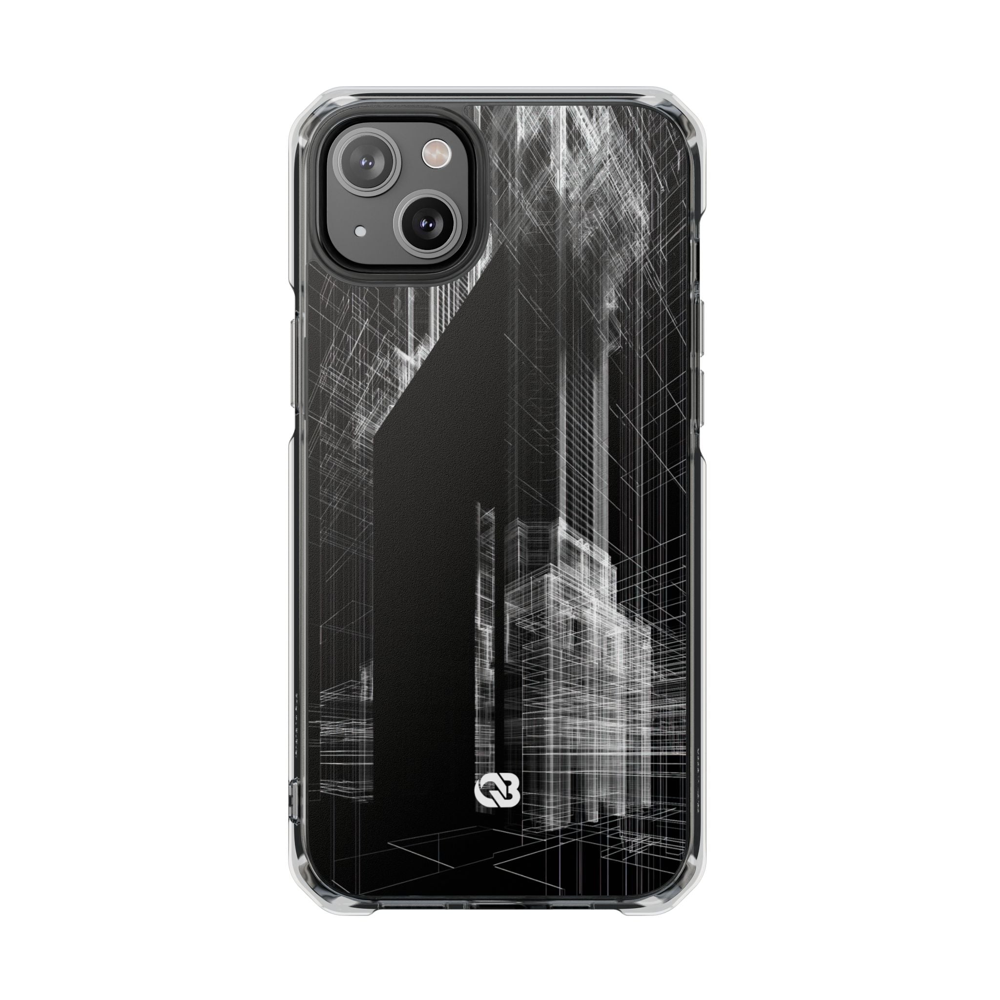 Black Impact MagSafe Phone Case for iPhone - Ghost Urban Wireframe
