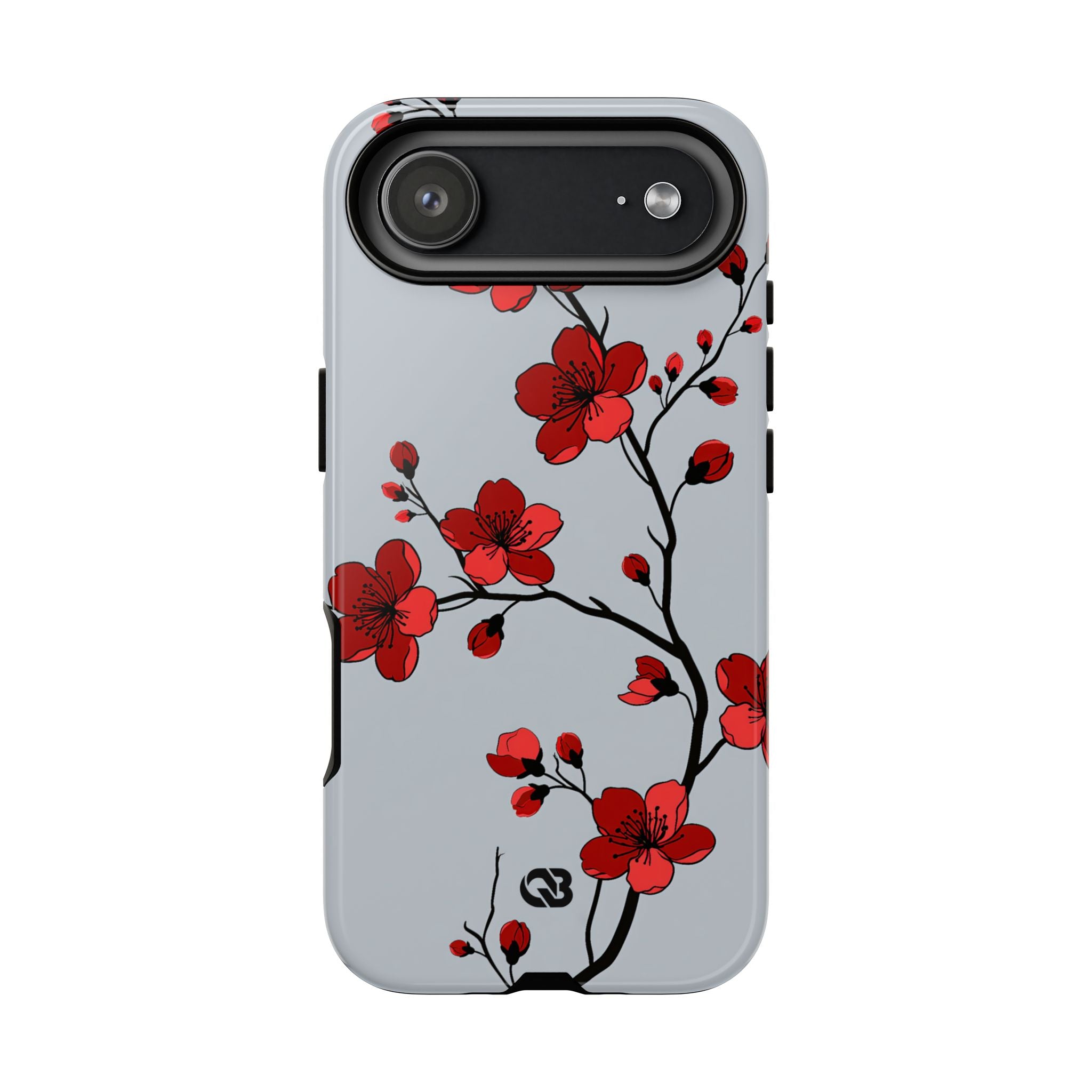 Grey Tough Phone Case for iPhone - Crimson Blossom Onyx