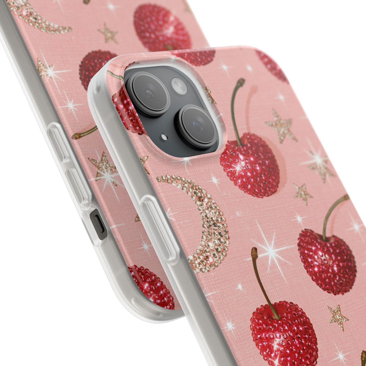 Bedazzled Ruby Cherries · Lite Phone Case for iPhone · Pink
