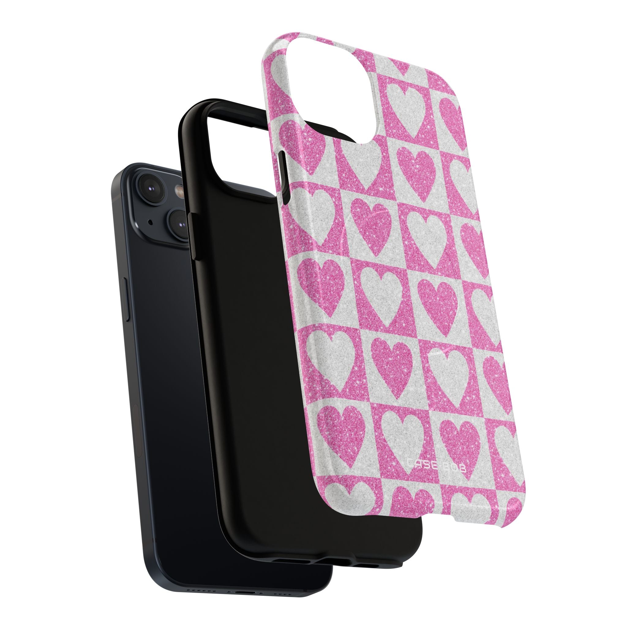 Glitter Heart Grid iPhone 14 Plus Case - Tough+